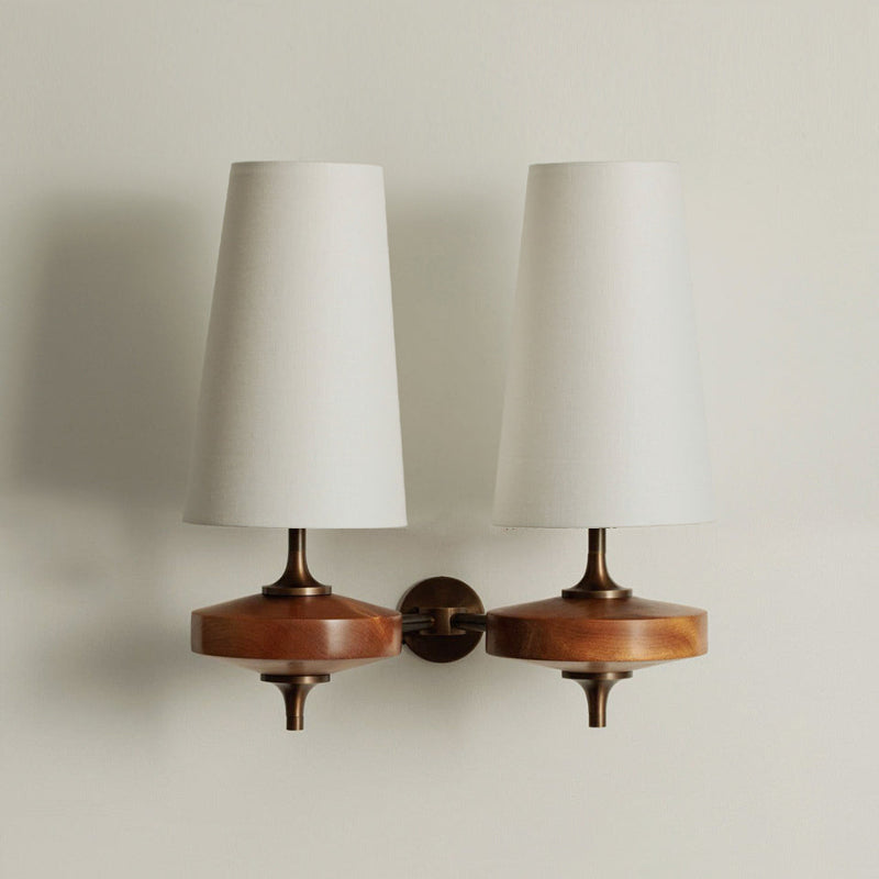 Wall Lamp Wood Fabric Shade 13.8 in Indoor Bedroom Hallway Lighting Double Head Sconce Decorative Lighting Fixture | Thomler
