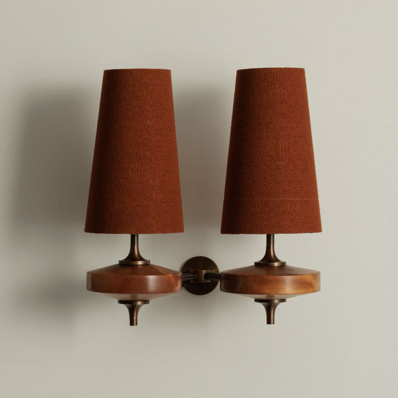 Wall Lamp Wood Fabric Shade 13.8 in Indoor Bedroom Hallway Lighting Double Head Sconce Decorative Lighting Fixture | Thomler