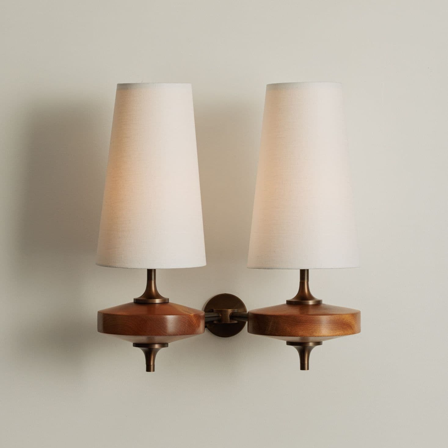 Wall Lamp Wood Fabric Shade 13.8 in Indoor Bedroom Hallway Lighting Double Head Sconce Decorative Lighting Fixture | Thomler