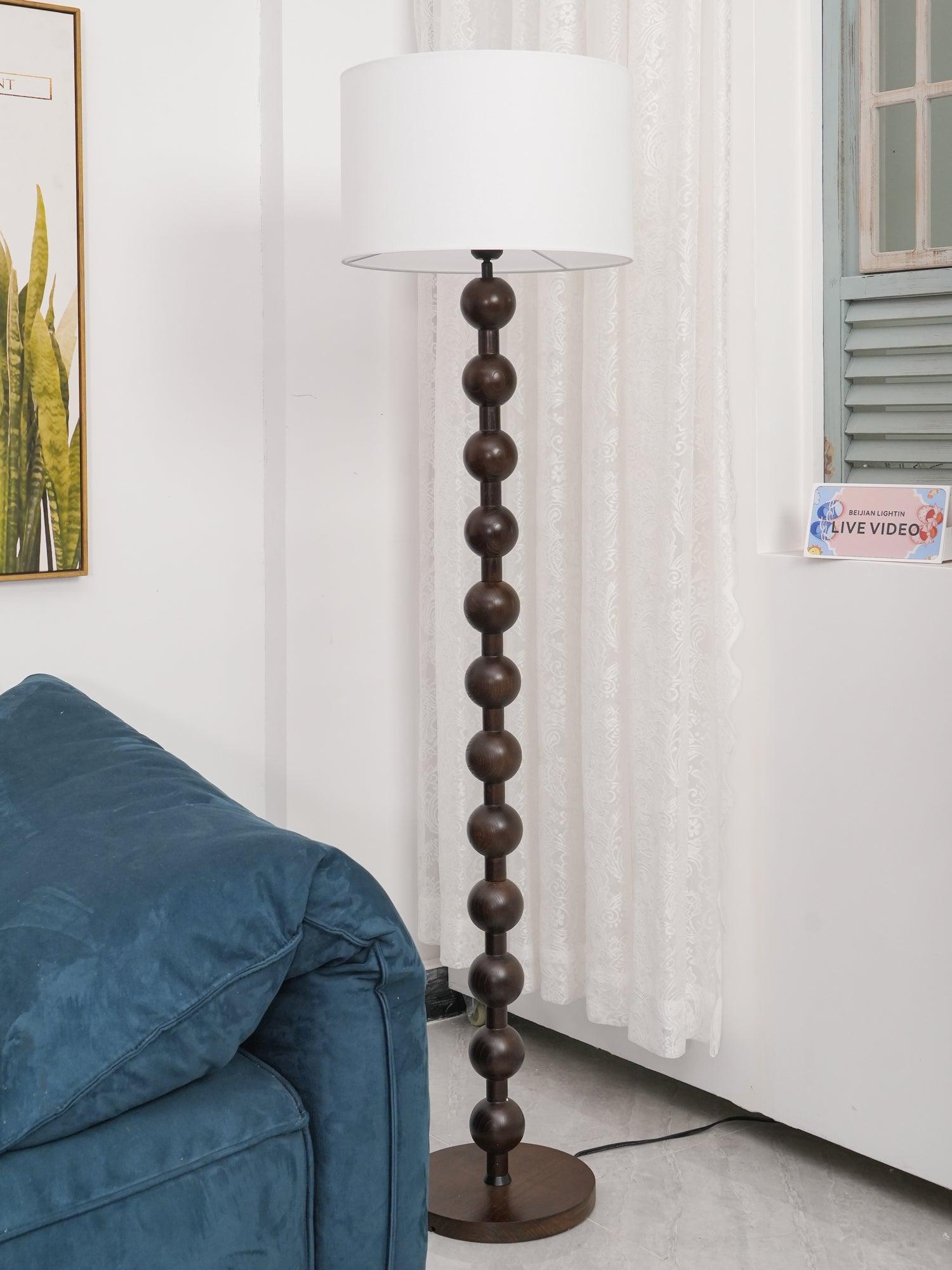Floor Lamp Ash Wood 63 in White Fabric Shade Living Room Bedroom Accent Lighting | Thomler