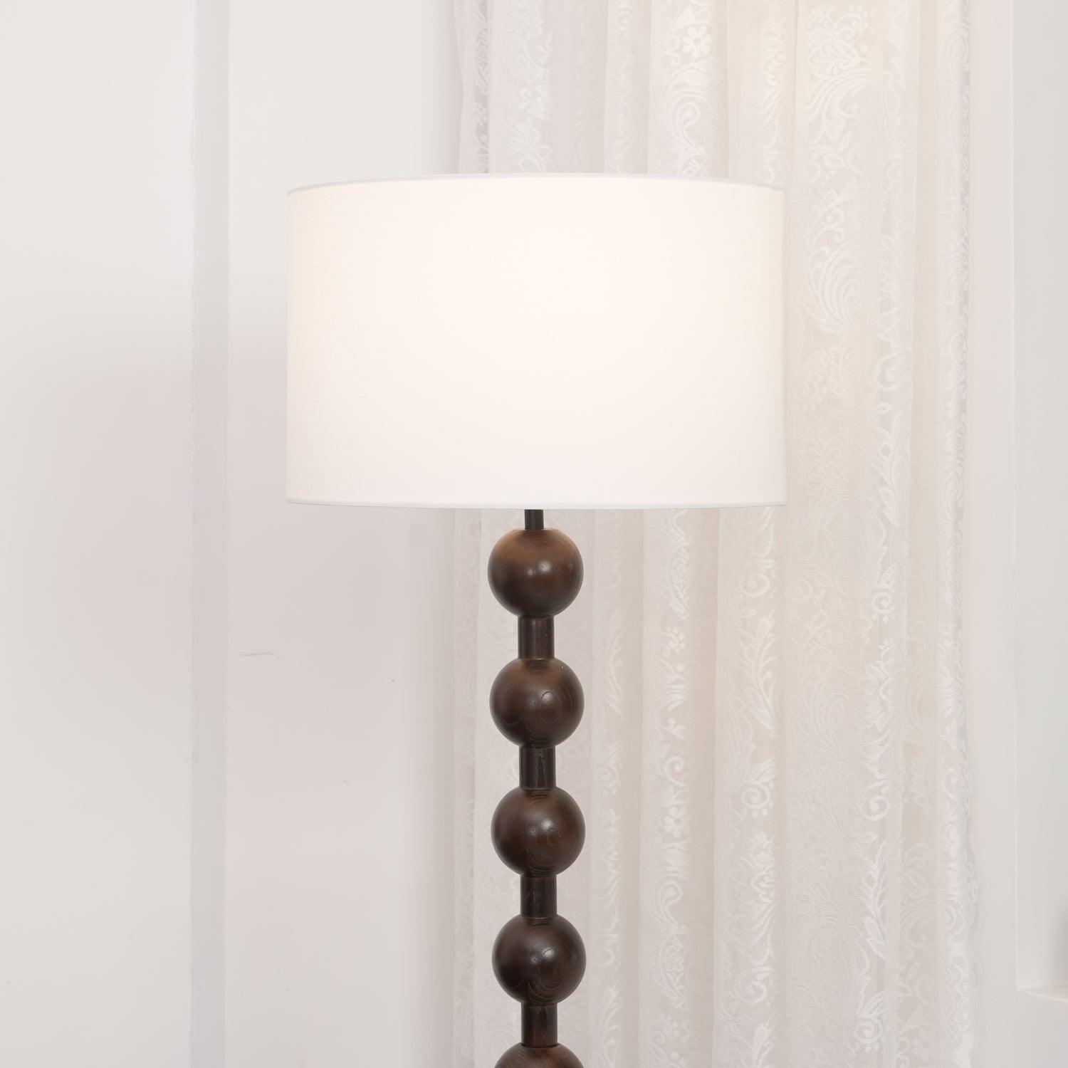 Floor Lamp Ash Wood 63 in White Fabric Shade Living Room Bedroom Accent Lighting | Thomler