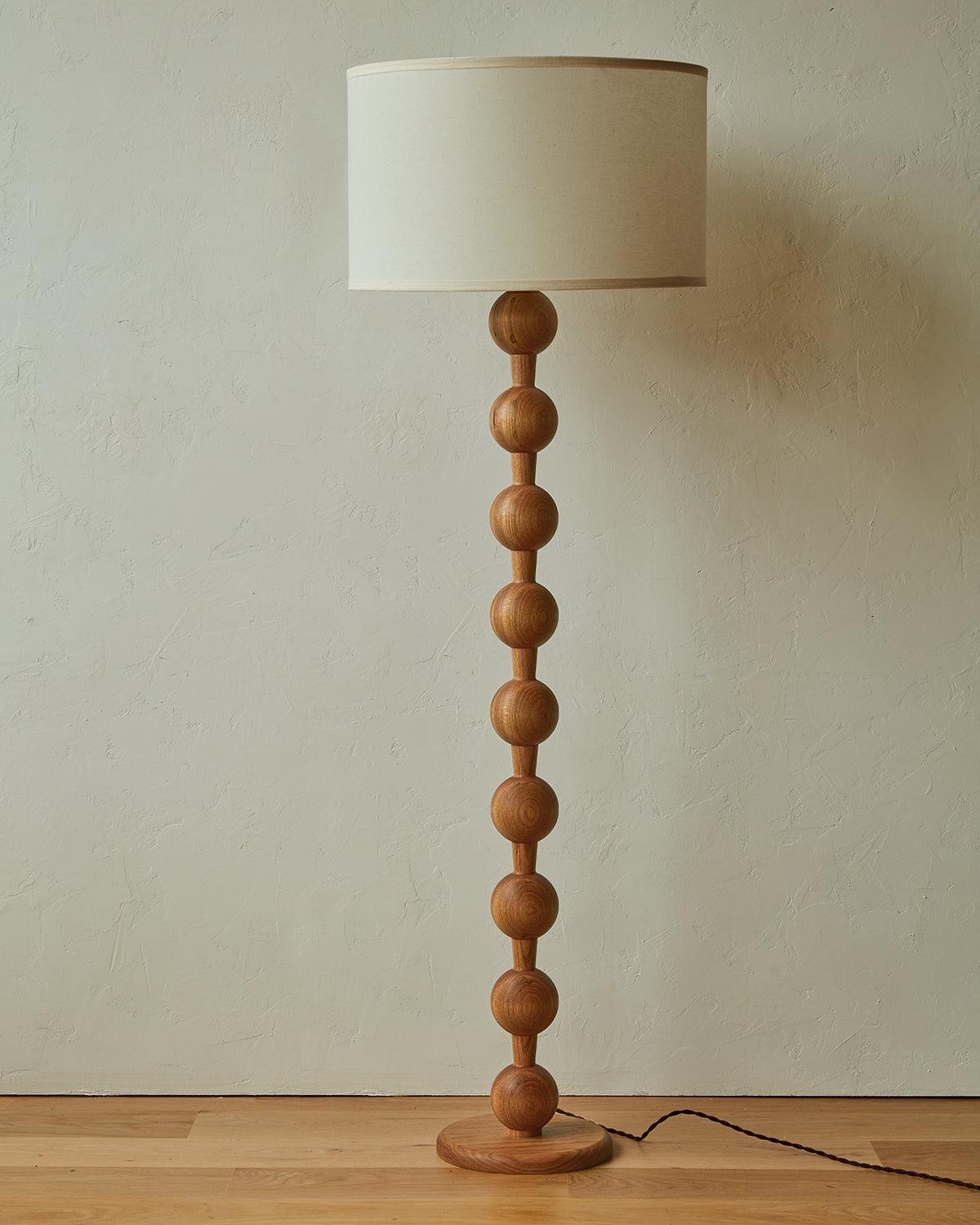 Floor Lamp Ash Wood 63 in White Fabric Shade Living Room Bedroom Accent Lighting | Thomler
