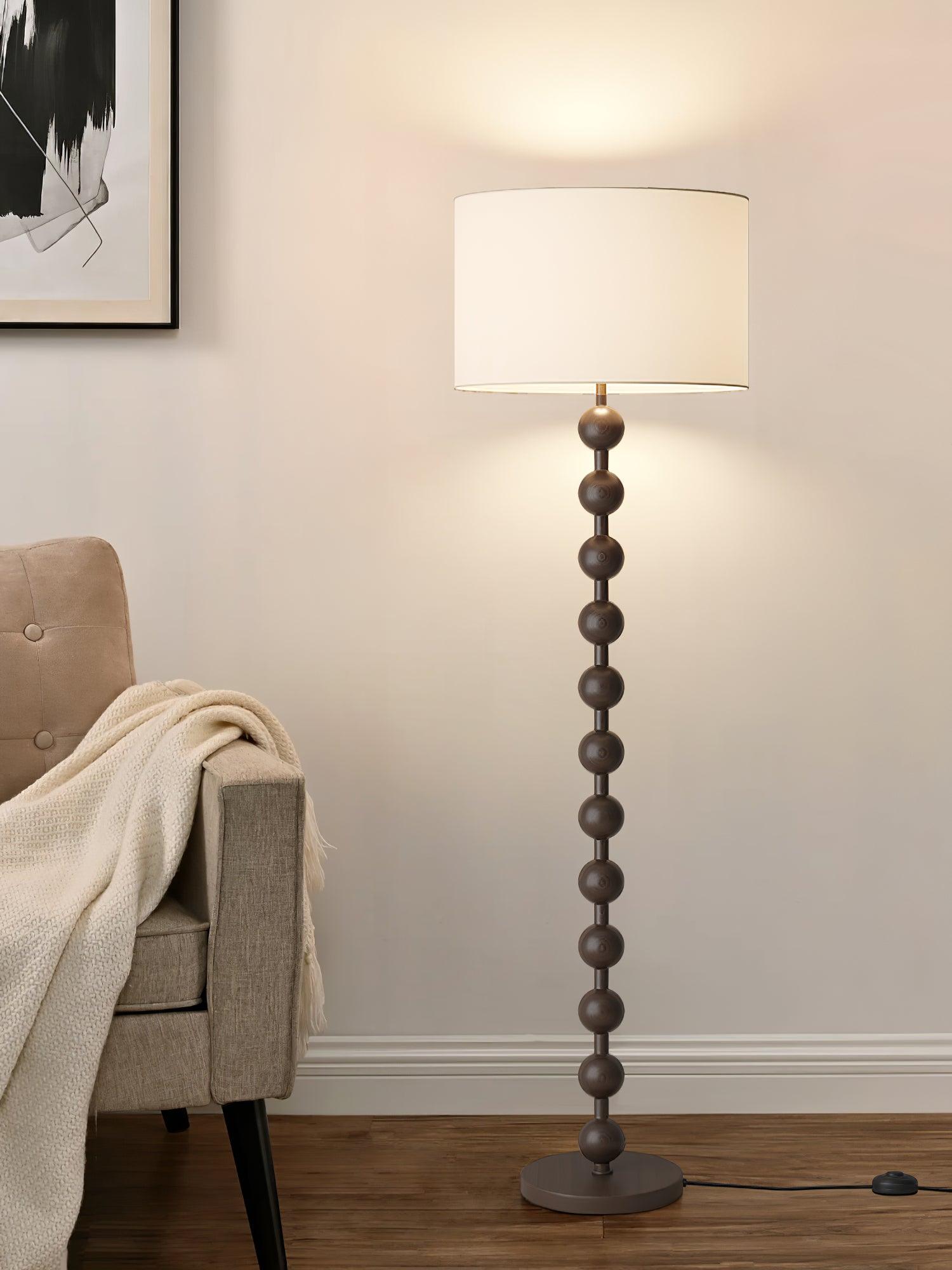 Floor Lamp Ash Wood 63 in White Fabric Shade Living Room Bedroom Accent Lighting | Thomler