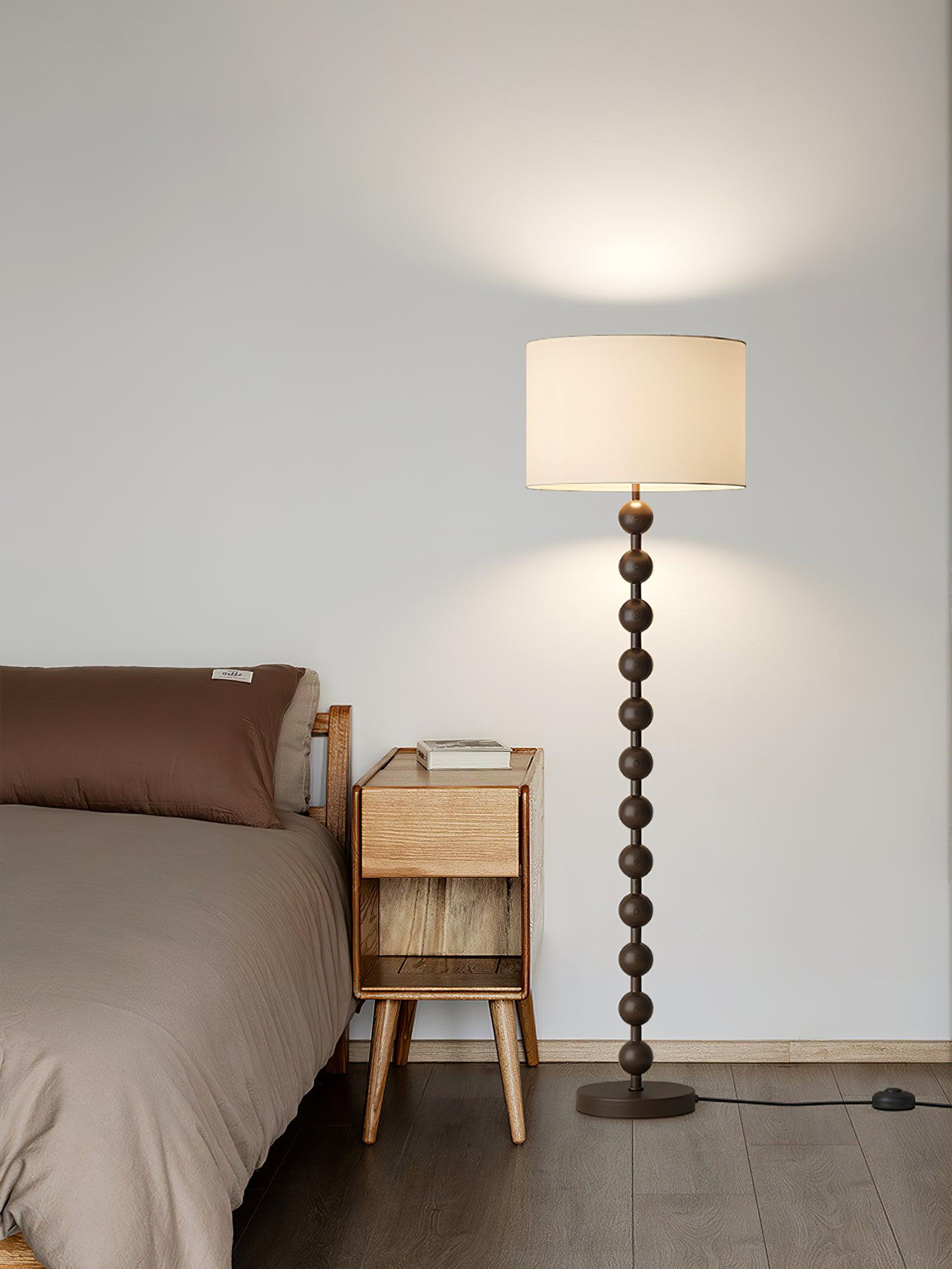 Floor Lamp Ash Wood 63 in White Fabric Shade Living Room Bedroom Accent Lighting | Thomler