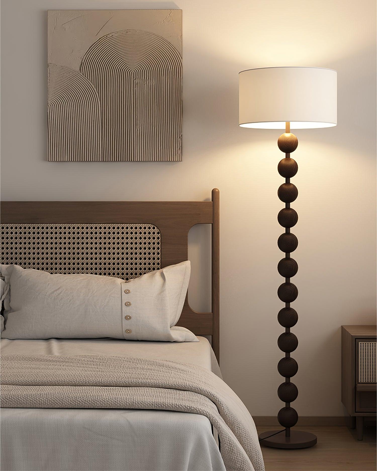 Floor Lamp Ash Wood 63 in White Fabric Shade Living Room Bedroom Accent Lighting | Thomler