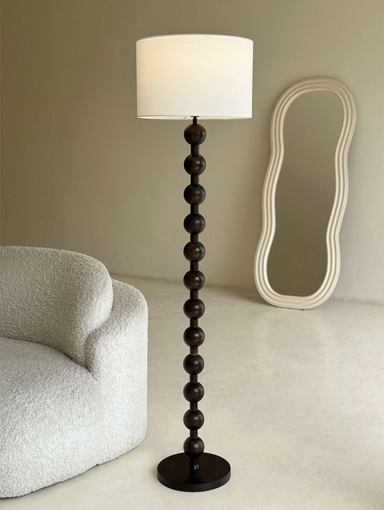 Floor Lamp Ash Wood 63 in White Fabric Shade Living Room Bedroom Accent Lighting | Thomler