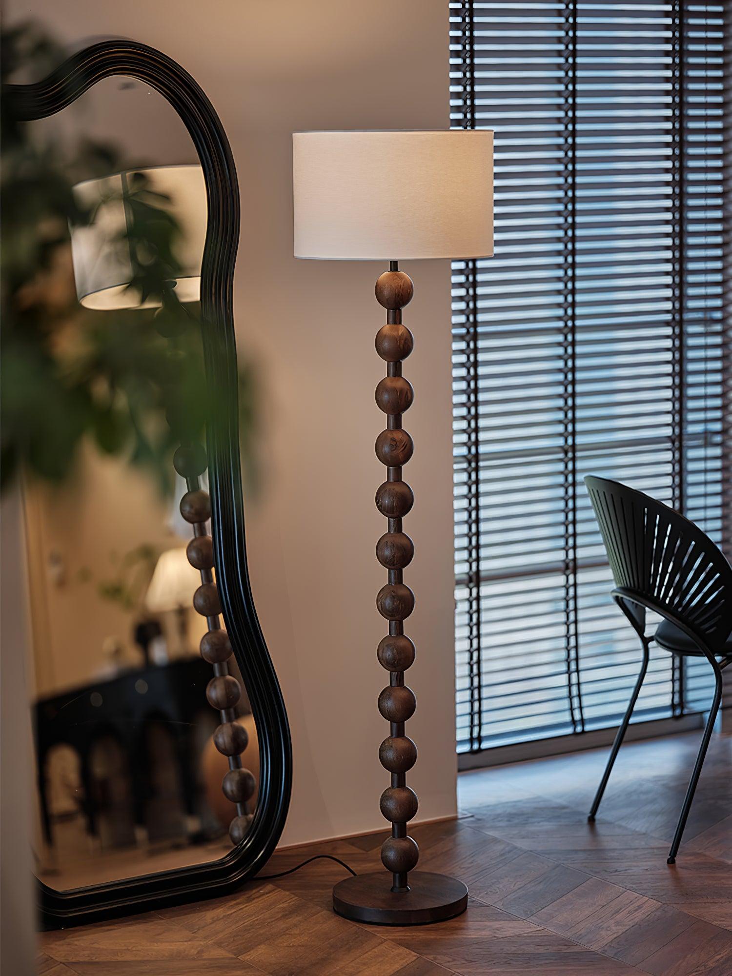 Floor Lamp Ash Wood 63 in White Fabric Shade Living Room Bedroom Accent Lighting | Thomler