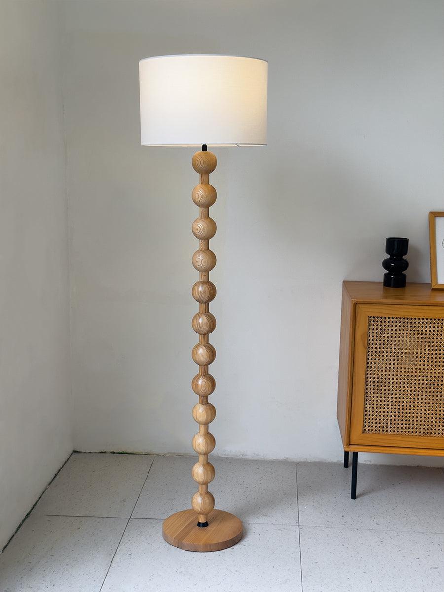 Floor Lamp Ash Wood 63 in White Fabric Shade Living Room Bedroom Accent Lighting | Thomler