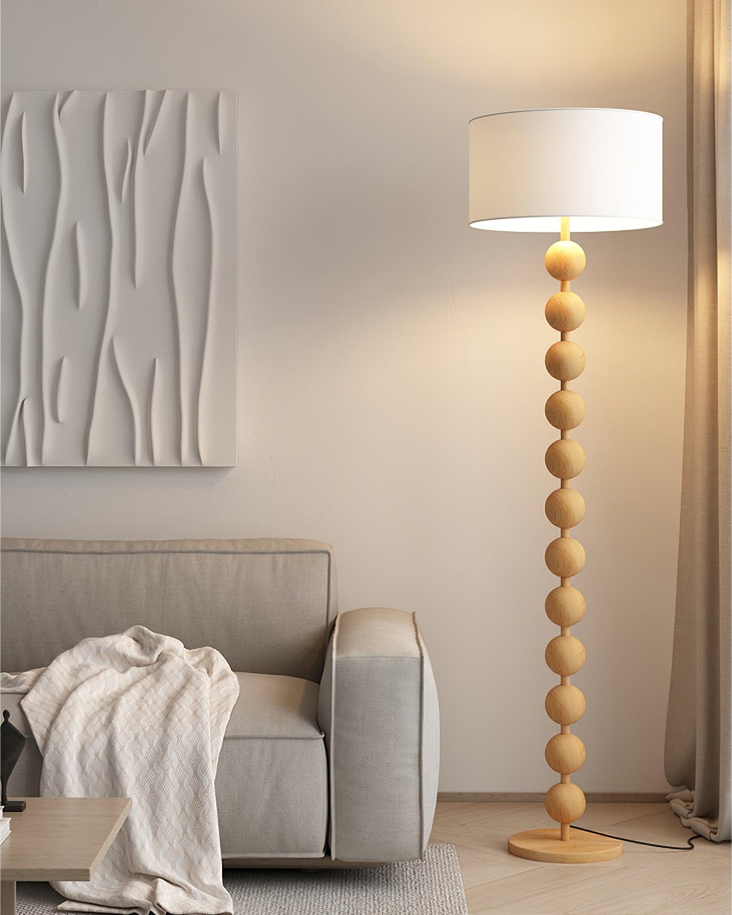 Floor Lamp Ash Wood 63 in White Fabric Shade Living Room Bedroom Accent Lighting | Thomler