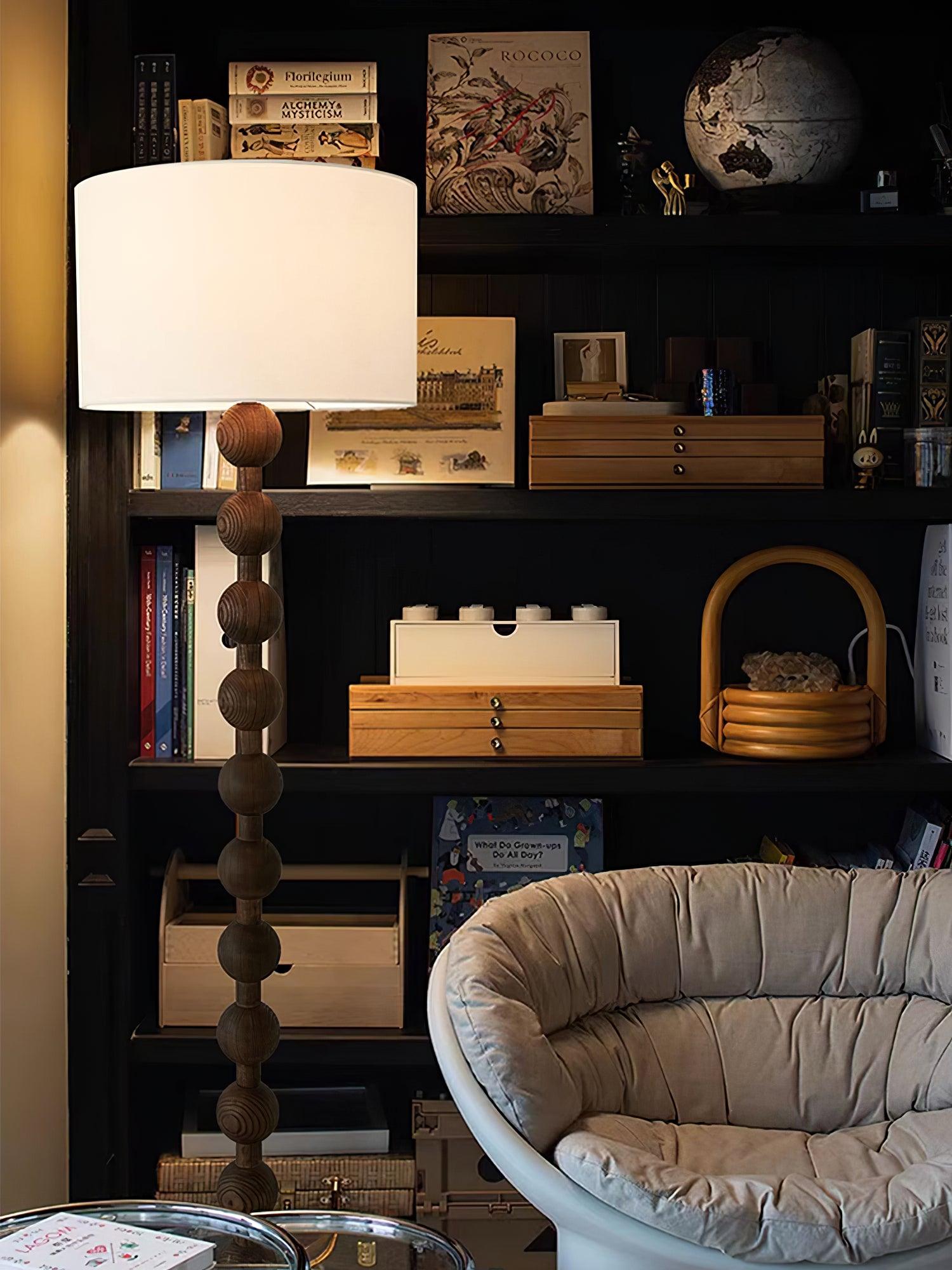 Floor Lamp Ash Wood 63 in White Fabric Shade Living Room Bedroom Accent Lighting | Thomler