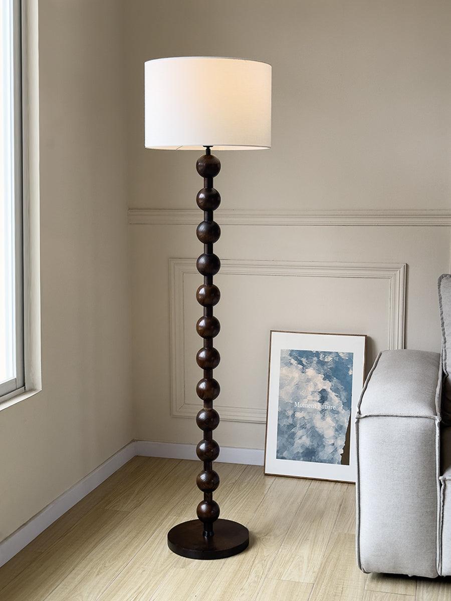 Floor Lamp Ash Wood 63 in White Fabric Shade Living Room Bedroom Accent Lighting | Thomler