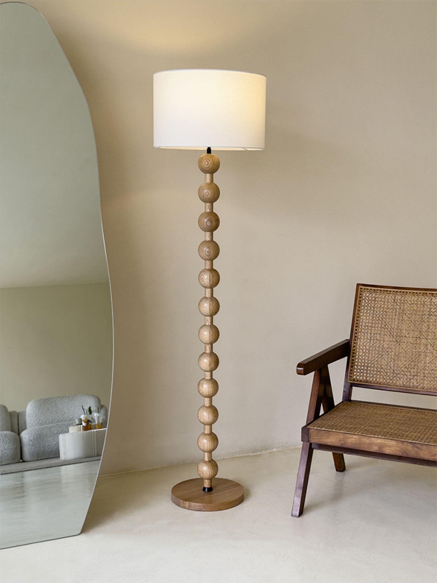 Floor Lamp Ash Wood 63 in White Fabric Shade Living Room Bedroom Accent Lighting | Thomler
