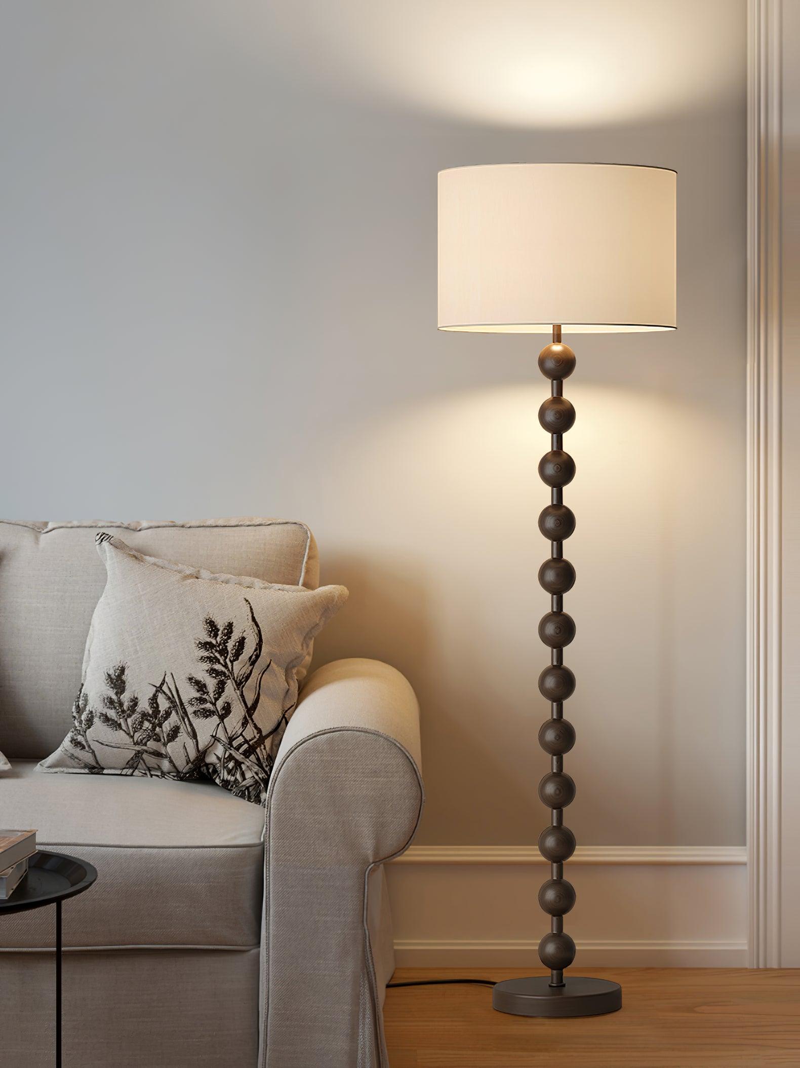 Floor Lamp Ash Wood 63 in White Fabric Shade Living Room Bedroom Accent Lighting | Thomler
