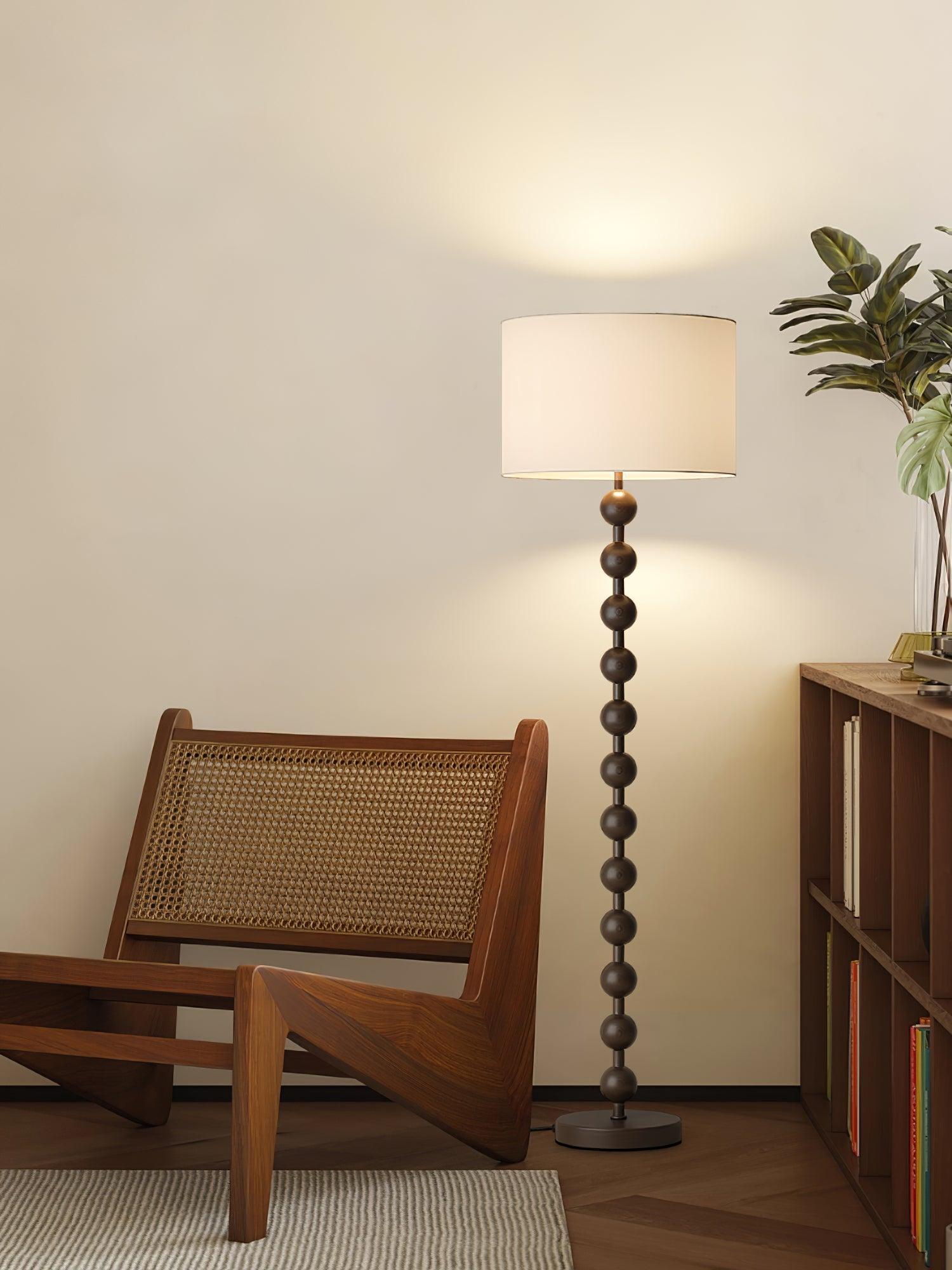 Floor Lamp Ash Wood 63 in White Fabric Shade Living Room Bedroom Accent Lighting | Thomler