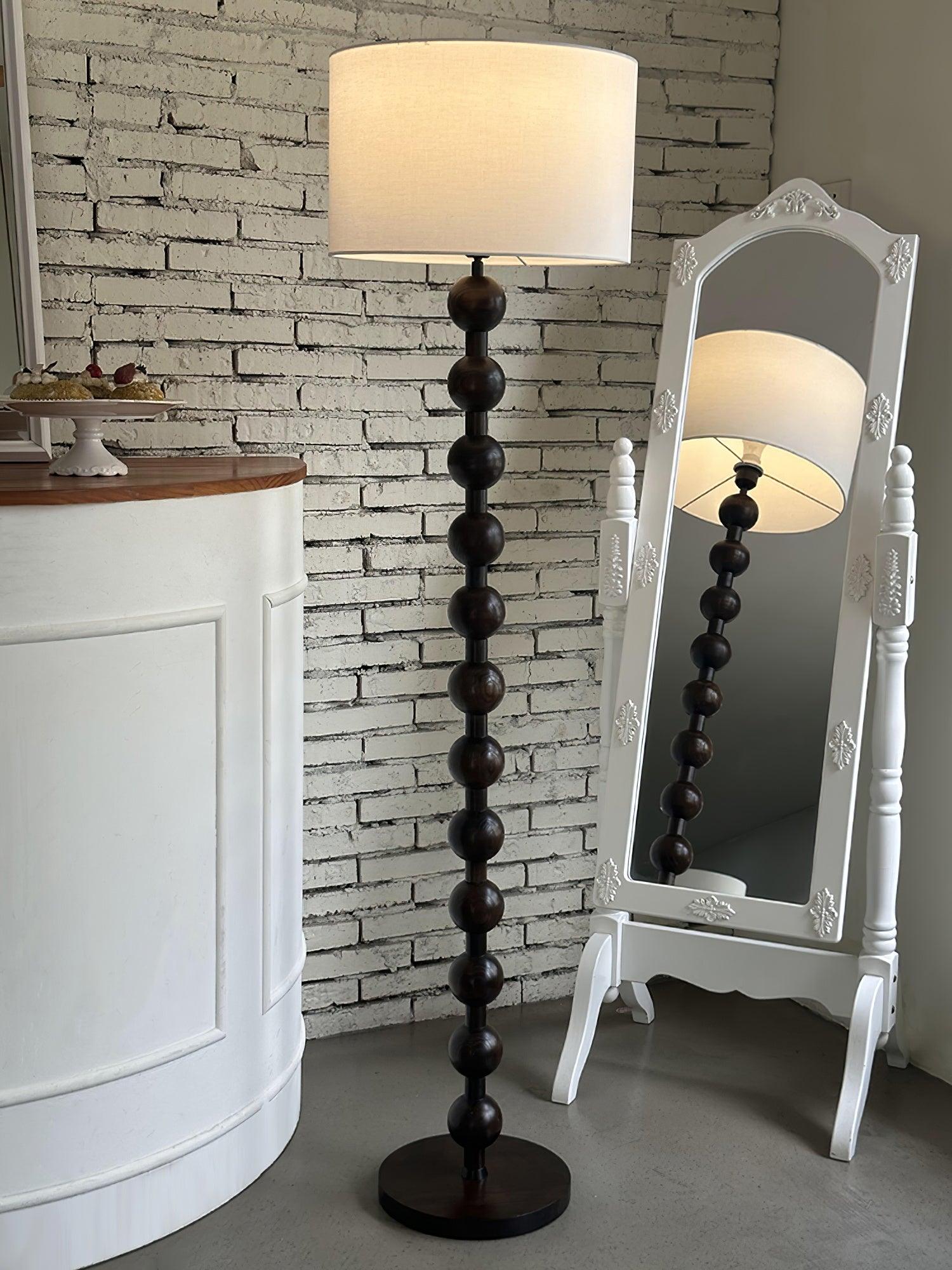 Floor Lamp Ash Wood 63 in White Fabric Shade Living Room Bedroom Accent Lighting | Thomler