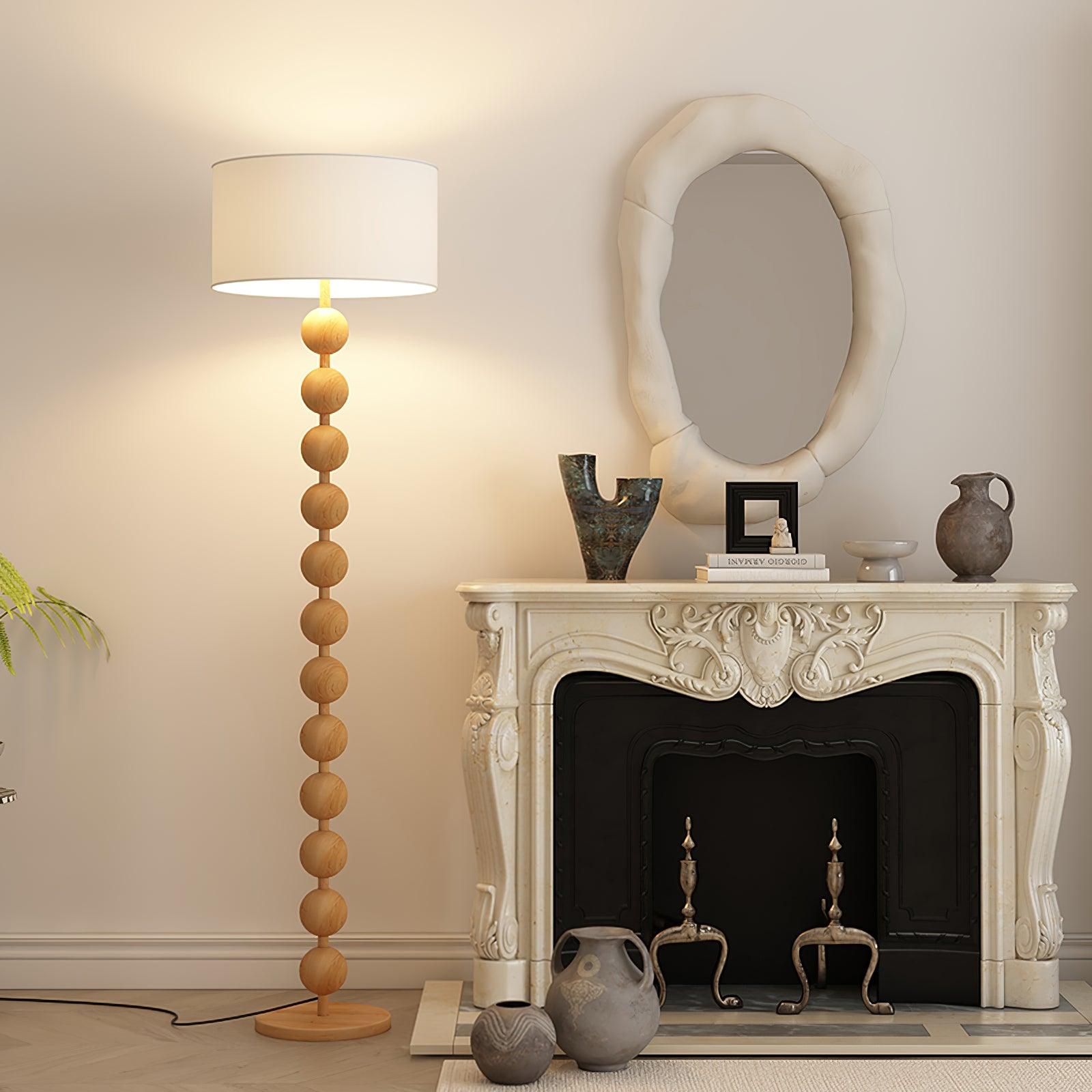 Floor Lamp Ash Wood 63 in White Fabric Shade Living Room Bedroom Accent Lighting | Thomler