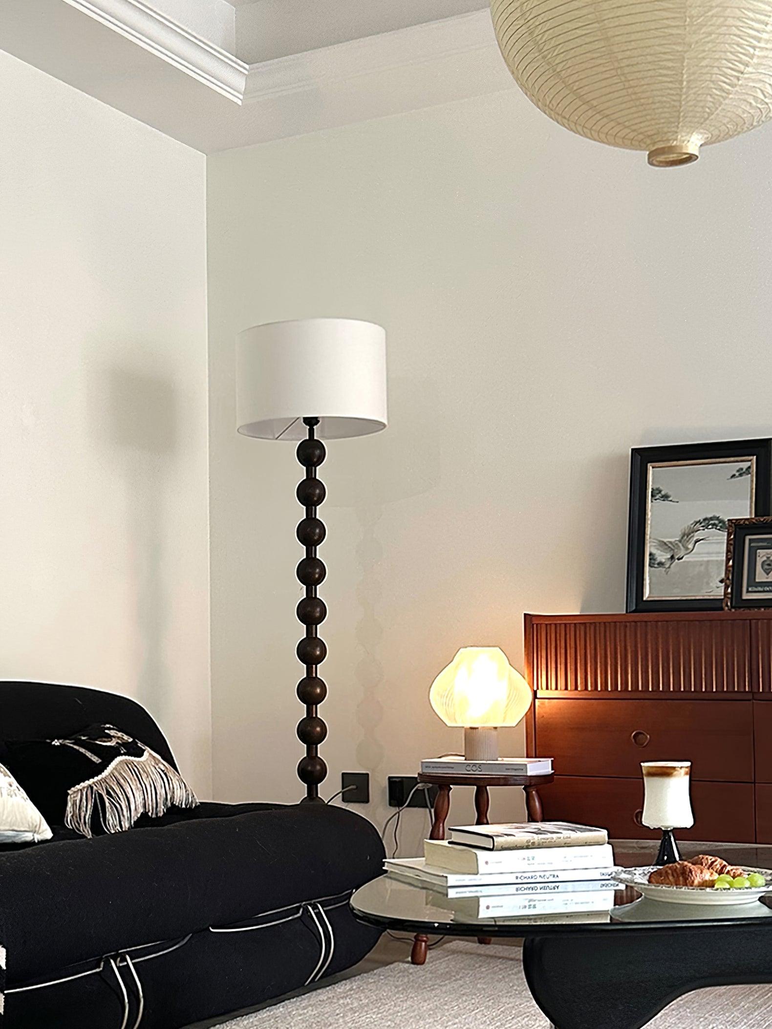 Floor Lamp Ash Wood 63 in White Fabric Shade Living Room Bedroom Accent Lighting | Thomler