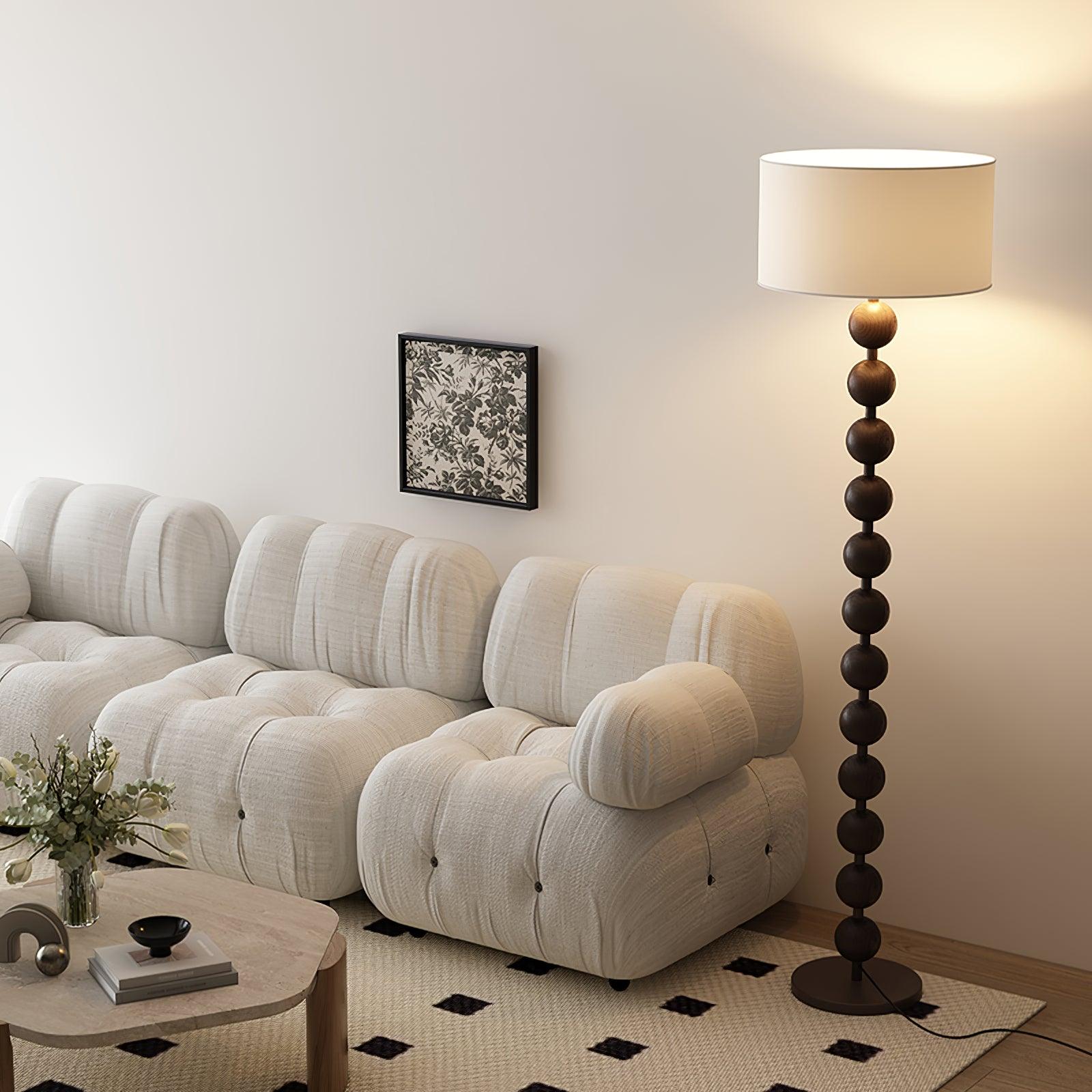 Floor Lamp Ash Wood 63 in White Fabric Shade Living Room Bedroom Accent Lighting | Thomler
