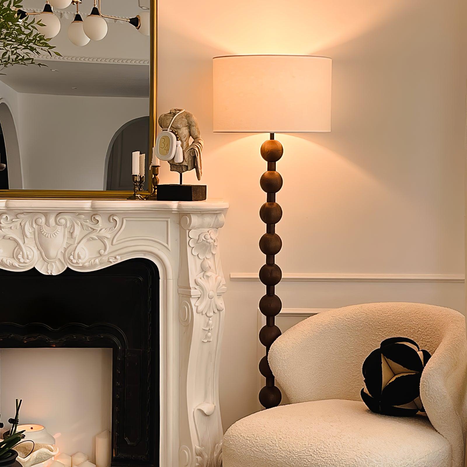 Floor Lamp Ash Wood 63 in White Fabric Shade Living Room Bedroom Accent Lighting | Thomler