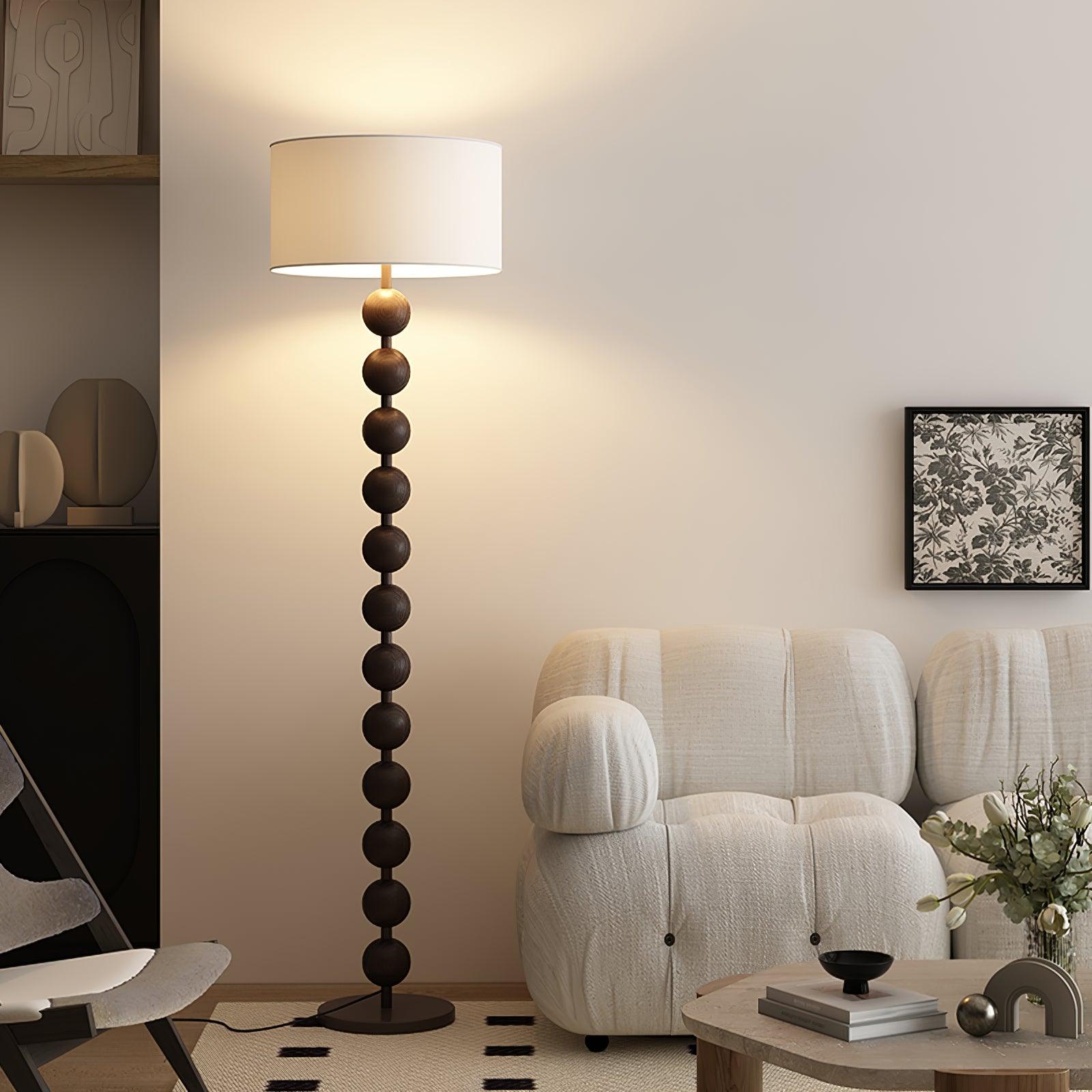 Floor Lamp Ash Wood 63 in White Fabric Shade Living Room Bedroom Accent Lighting | Thomler