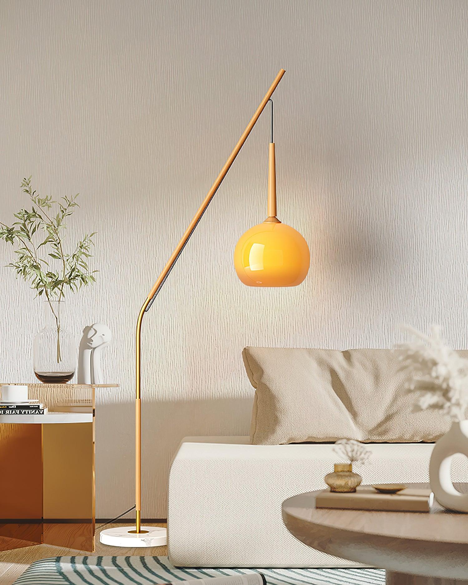 Arc Floor Lamp with Orange Glass Shade and Marble Base 66 in Tall for Living Room Bedroom Reading Corner Ambient Lighting Decor Side Lamp | Thomler