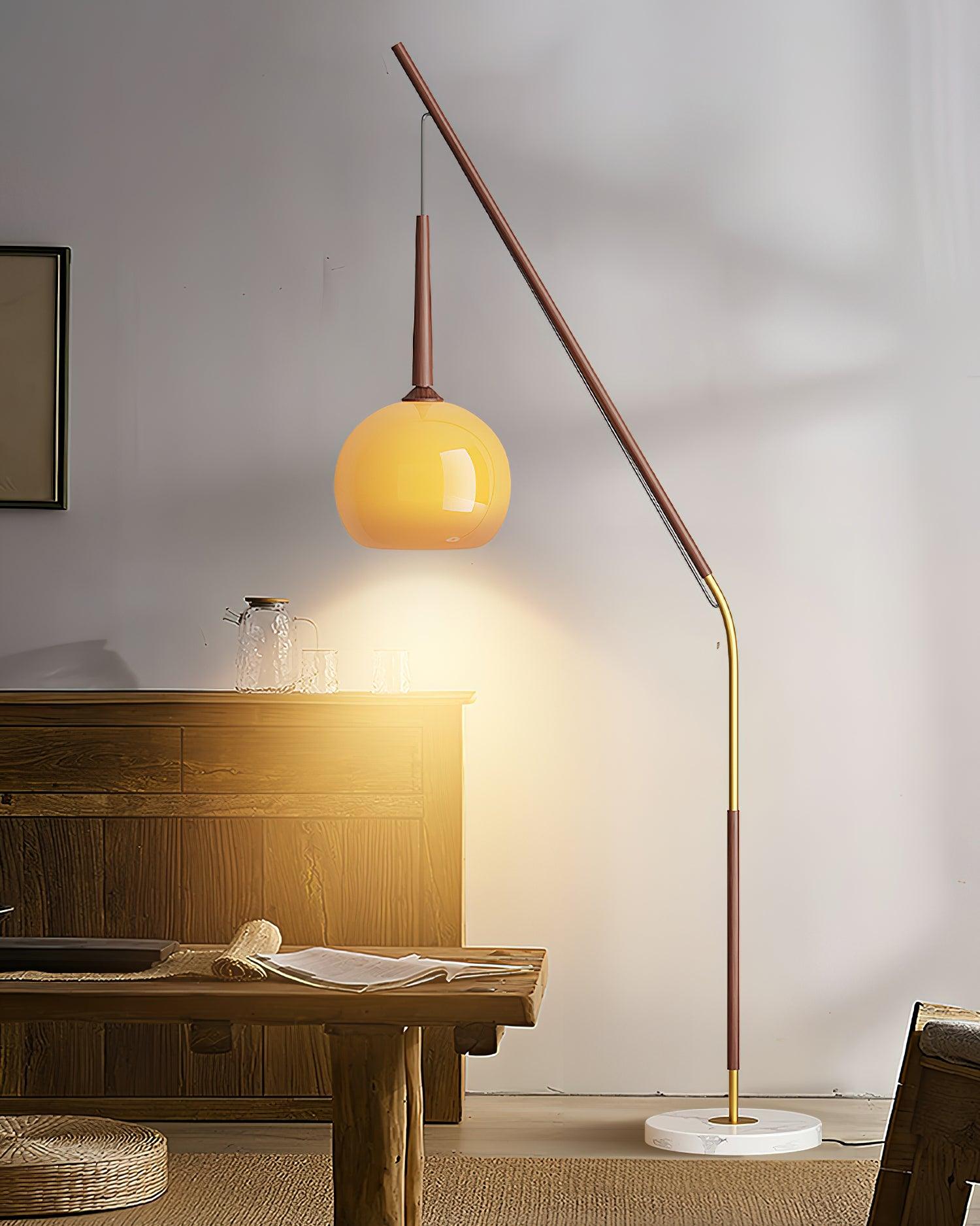 Arc Floor Lamp with Orange Glass Shade and Marble Base 66 in Tall for Living Room Bedroom Reading Corner Ambient Lighting Decor Side Lamp | Thomler