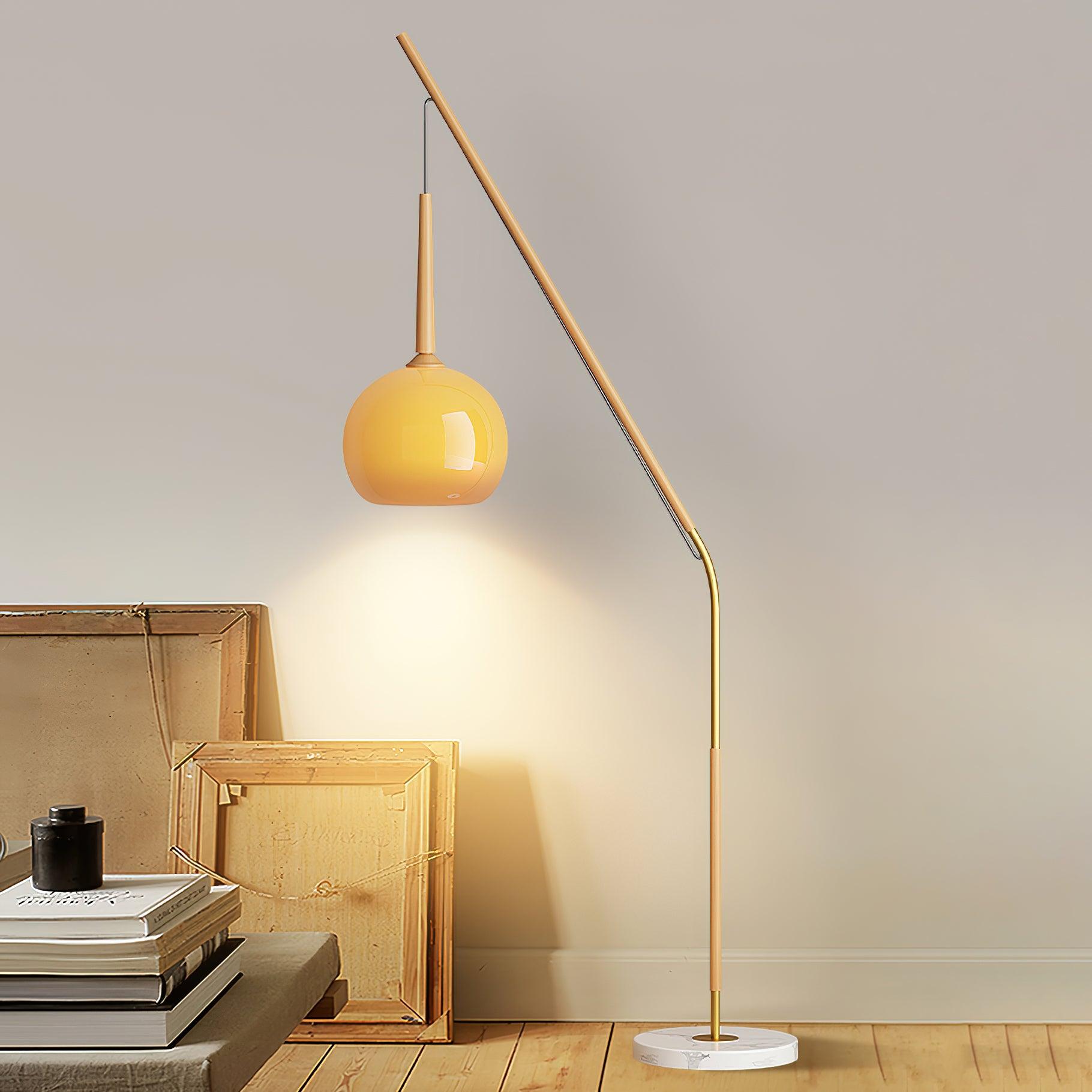 Arc Floor Lamp with Orange Glass Shade and Marble Base 66 in Tall for Living Room Bedroom Reading Corner Ambient Lighting Decor Side Lamp | Thomler