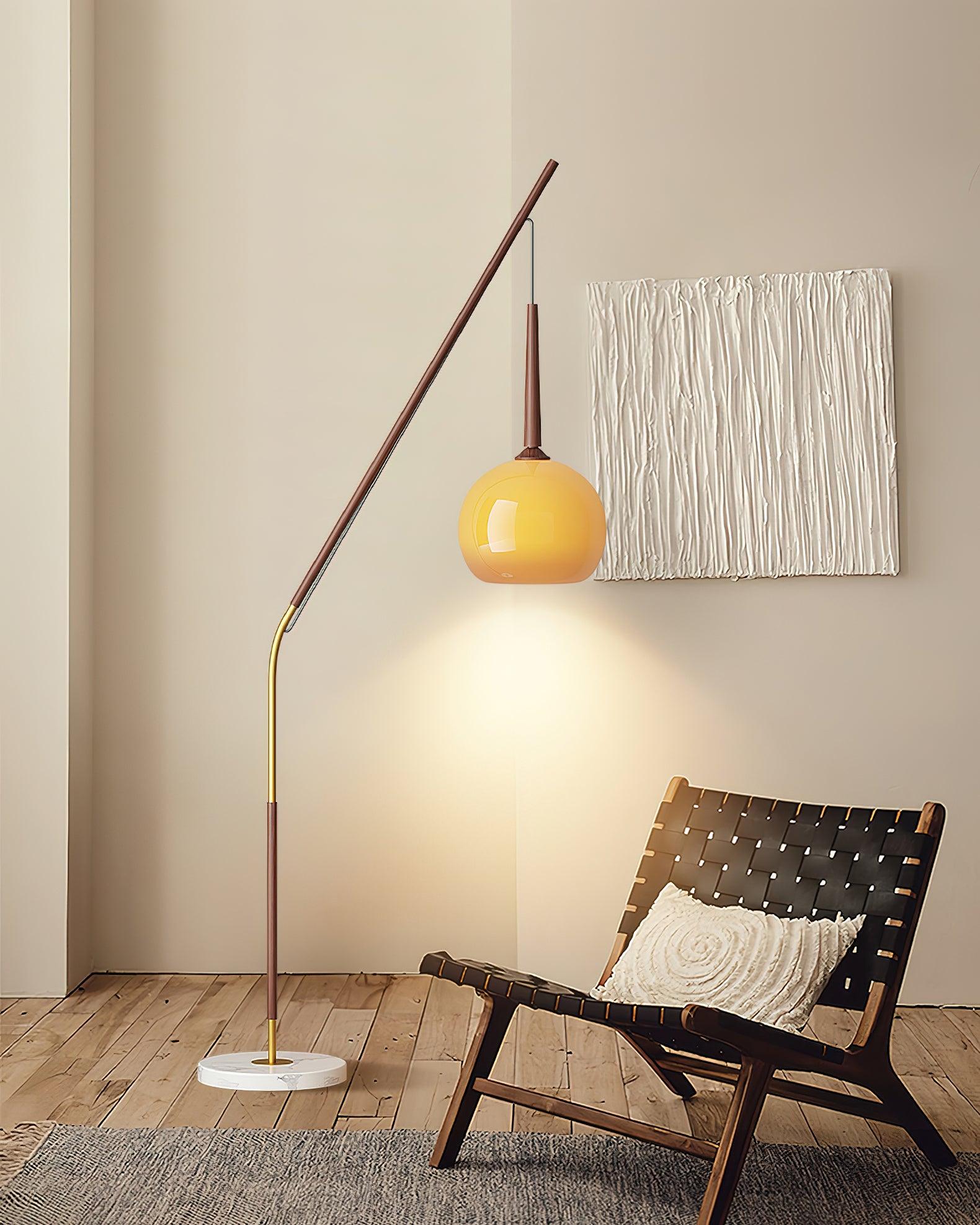Arc Floor Lamp with Orange Glass Shade and Marble Base 66 in Tall for Living Room Bedroom Reading Corner Ambient Lighting Decor Side Lamp | Thomler