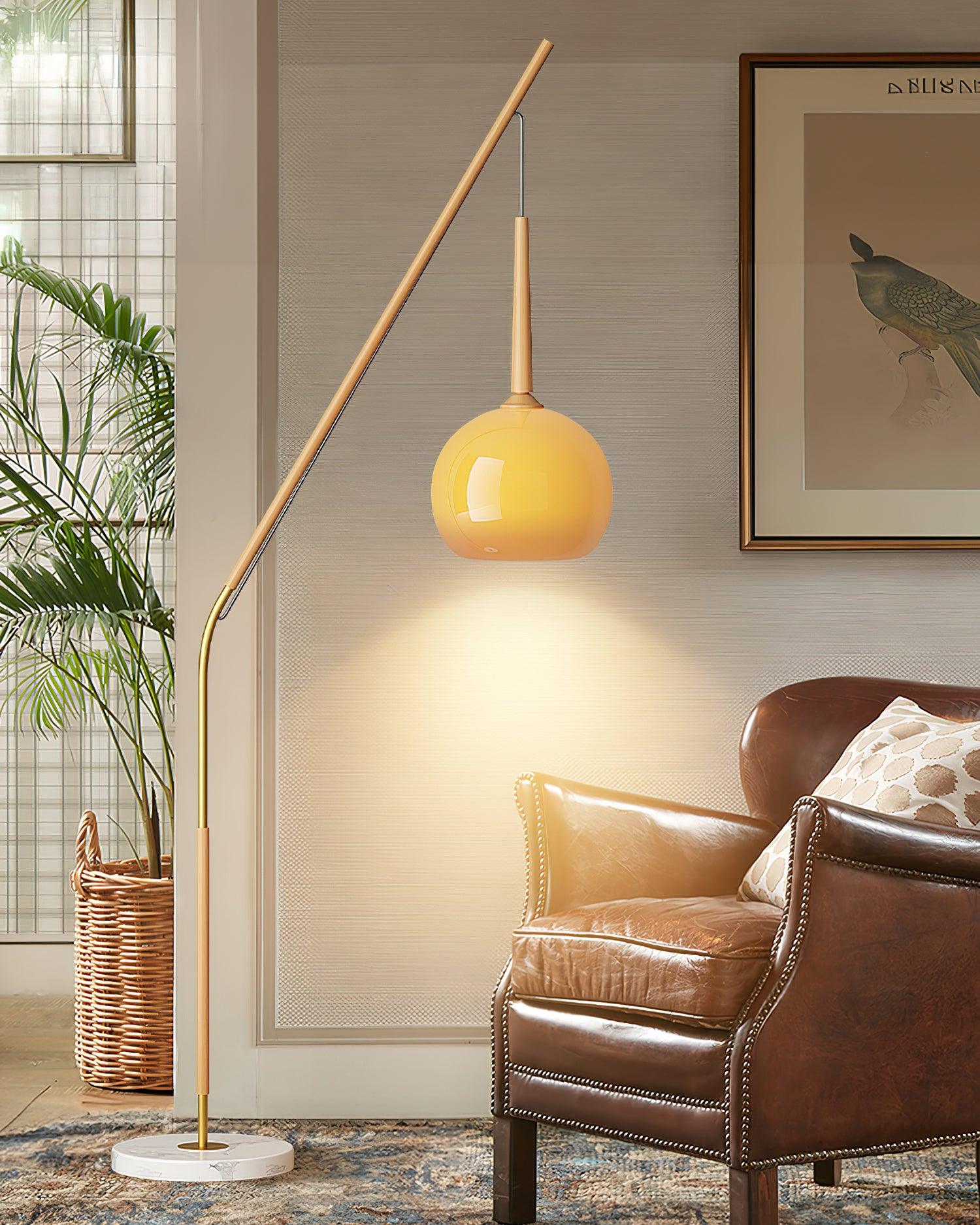 Arc Floor Lamp with Orange Glass Shade and Marble Base 66 in Tall for Living Room Bedroom Reading Corner Ambient Lighting Decor Side Lamp | Thomler