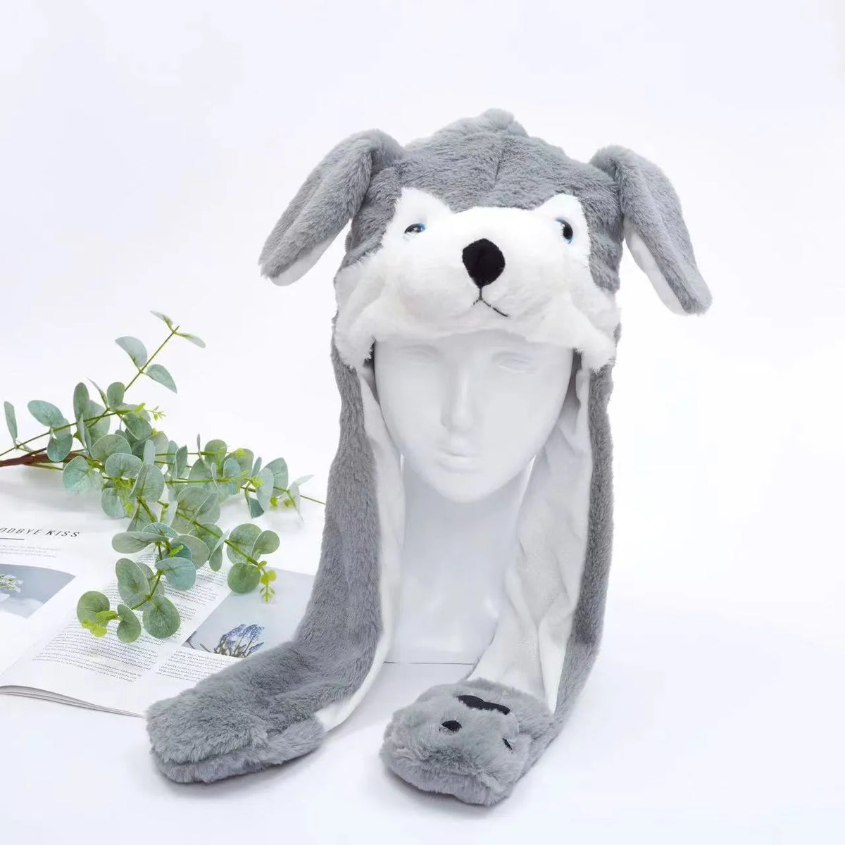Plush Hat with Pop-Up Ears for Kids & Adults – Interactive Cosplay Beanie with Squeeze Paws | Fun Winter Accessory for Parties, Christmas | Thomler