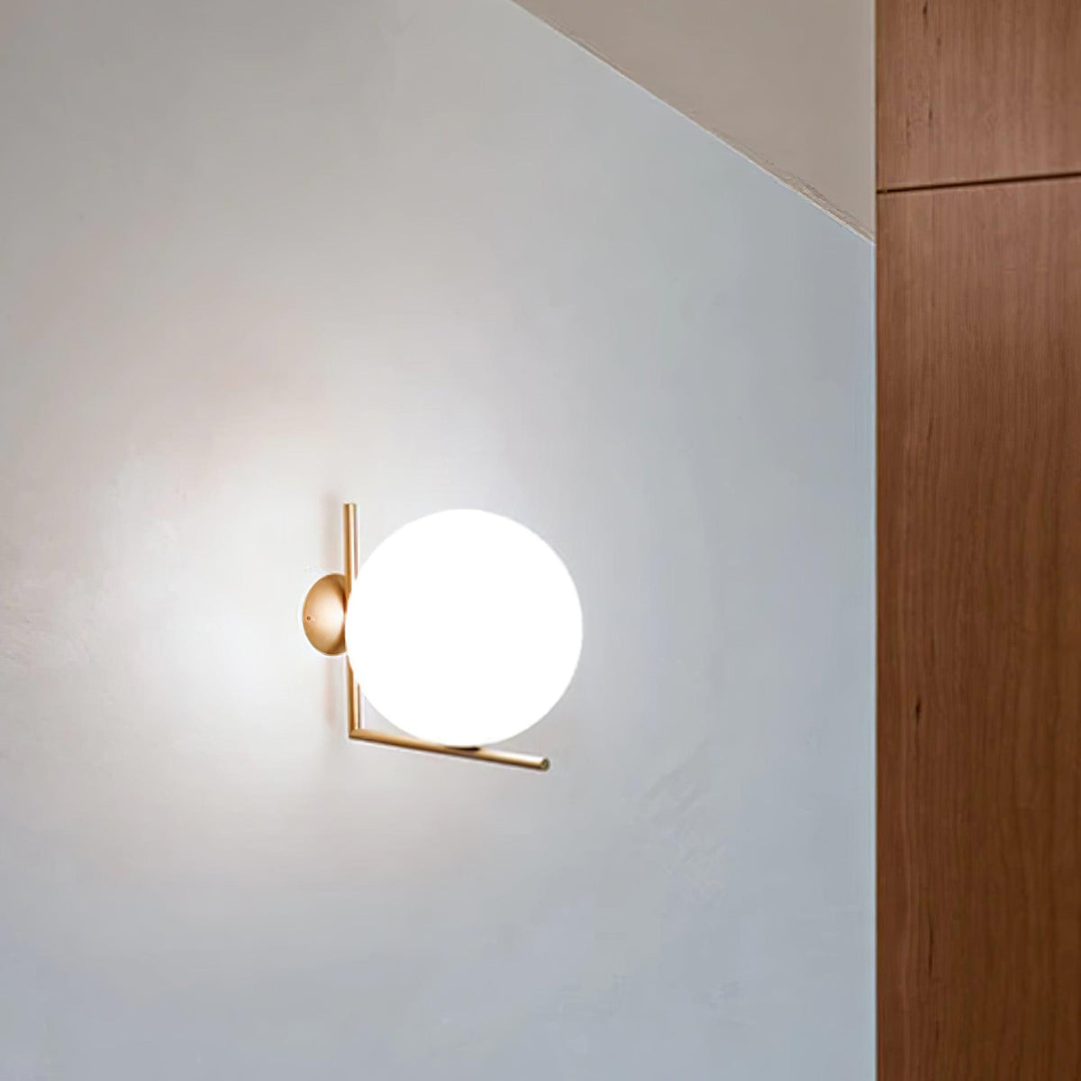Handblown Opal Glass Wall Sconce – Modern Minimalist Wall Light Fixture with Metal Base | Thomler