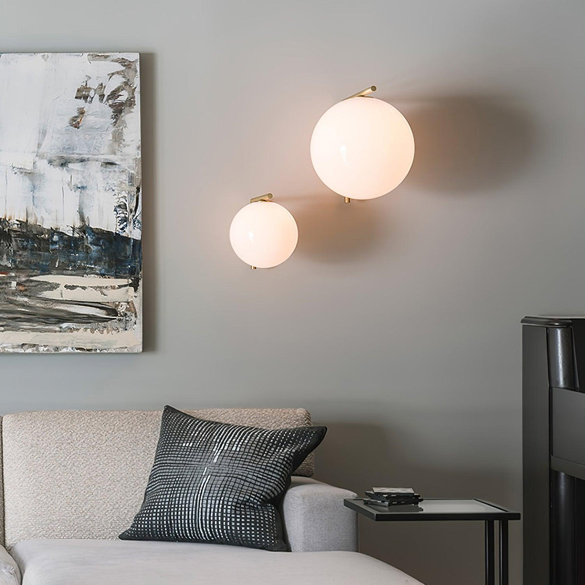 Handblown Opal Glass Wall Sconce – Modern Minimalist Wall Light Fixture with Metal Base | Thomler
