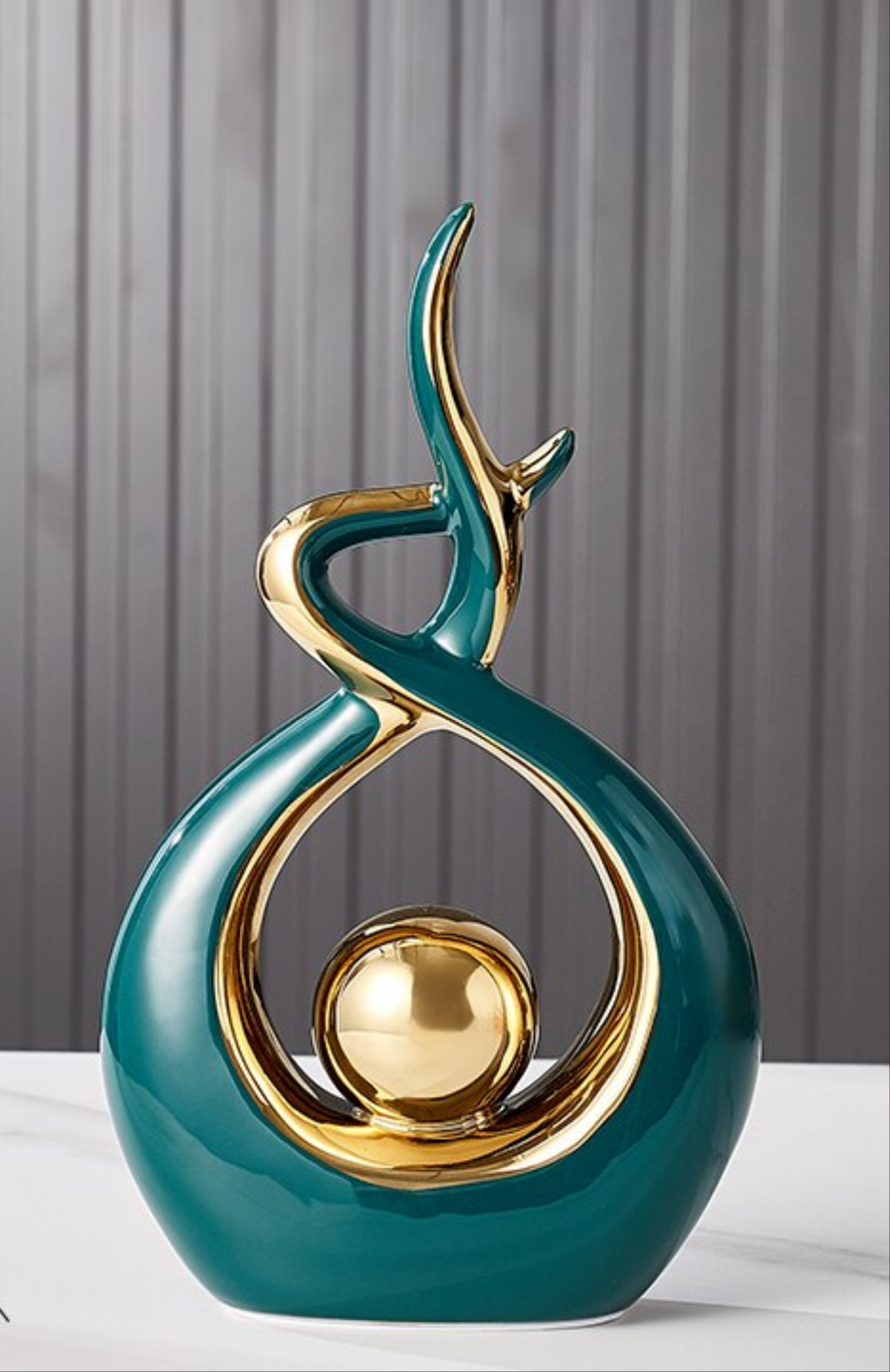 Decorative Sculpture Ceramic 31.0 cm Green Gold Modern Living Room Abstract Art Ornament Table Cabinet Decor | Thomler