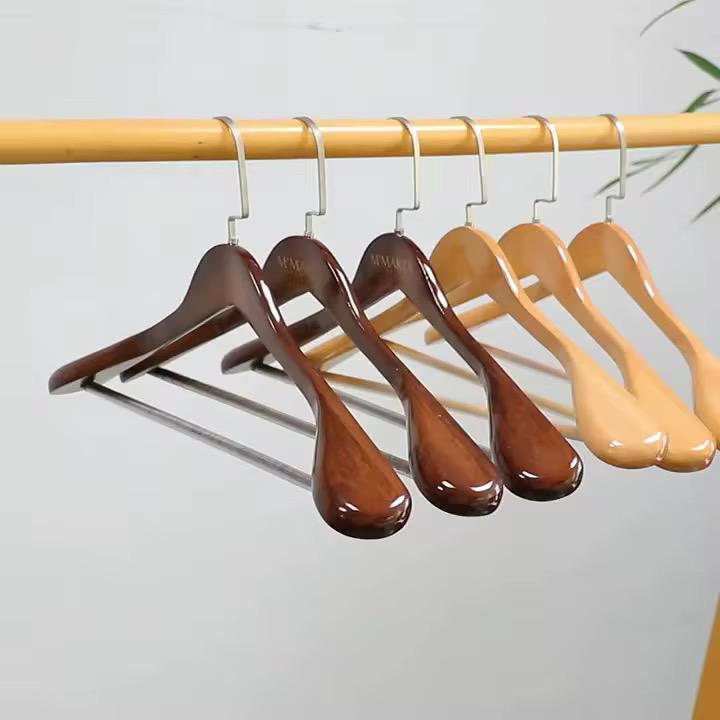 Wooden Clothes Hangers 10-Pack Wide Shoulder Design Non-Slip Glossy Finish for Closet Organization Coat Jacket Storage Heavy Duty Premium | Thomler