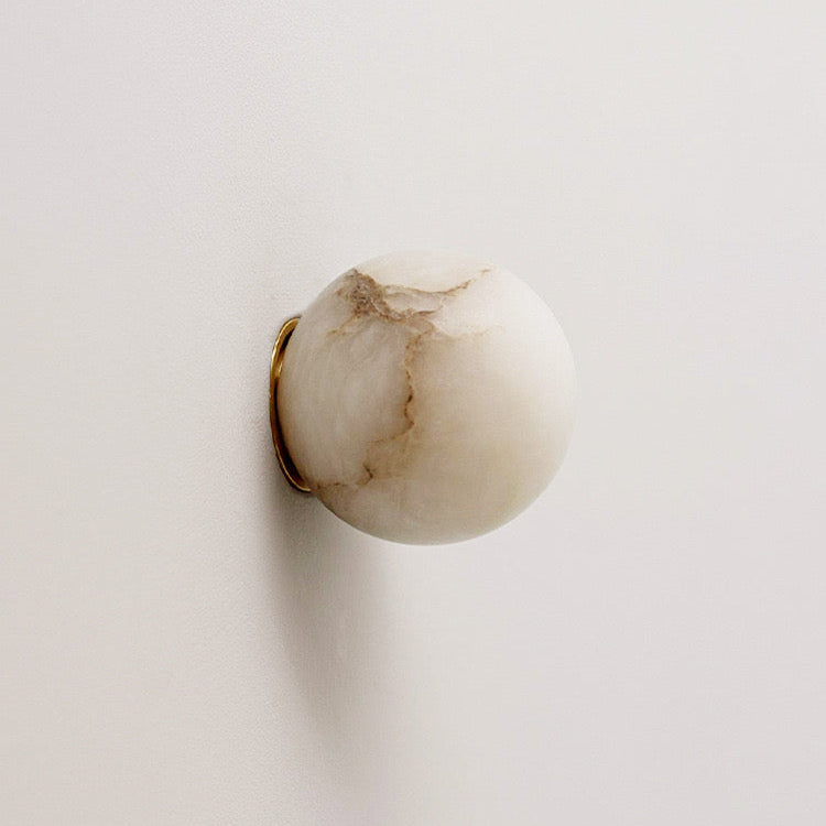 Wall Lamp Alabaster Globe 4.7 in White Bedroom Hallway Ambient Lighting Minimalist Japandi Accent Fixture | Thomler