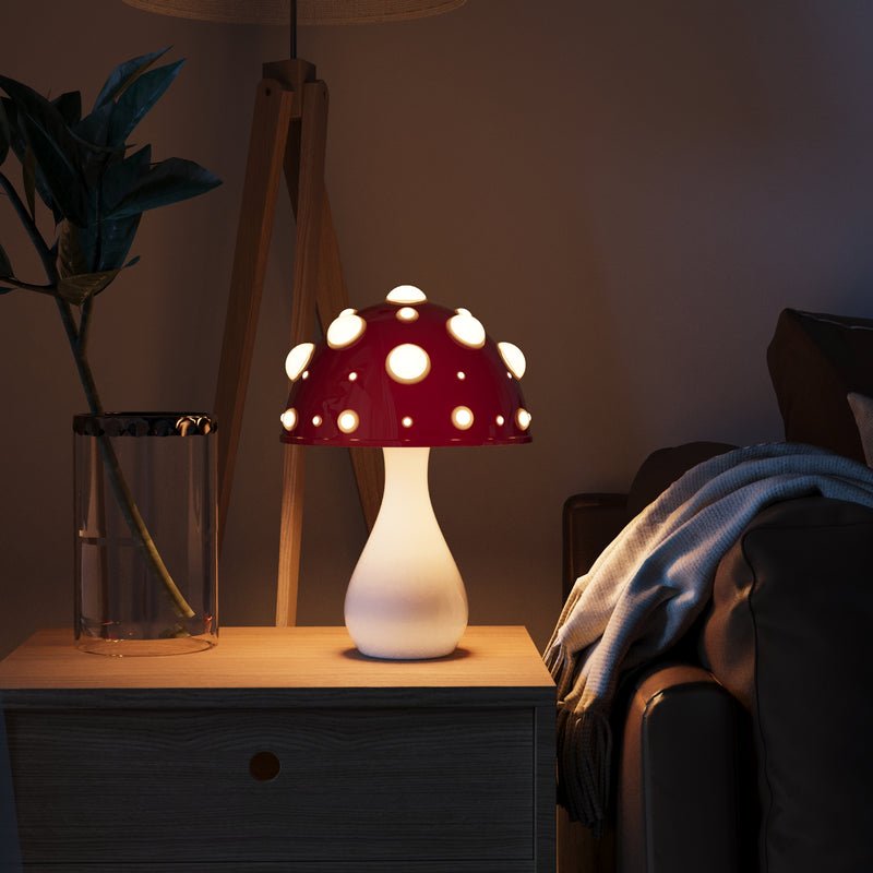 Decorative Mushroom Desk Lamp with Dimmable LED Light for Bedroom & Office | USB Rechargeable & Plug-In Options | Thomler