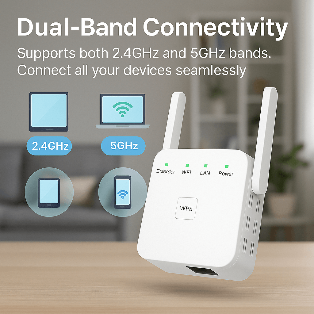 Dual-Band WiFi Signal Booster for Whole-Home Coverage – Extends Internet Range to Every Room & Yard | Thomler