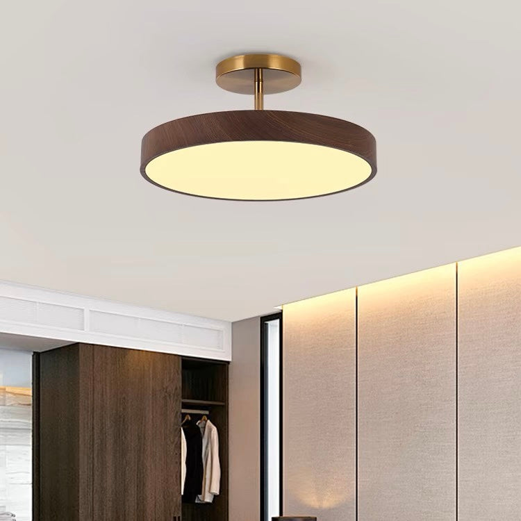 Flush Mount Ceiling Light with Wood Grain Finish & Gold Frame – Modern Scandinavian Design for Living Room, Bedroom & Dining Room | Thomler
