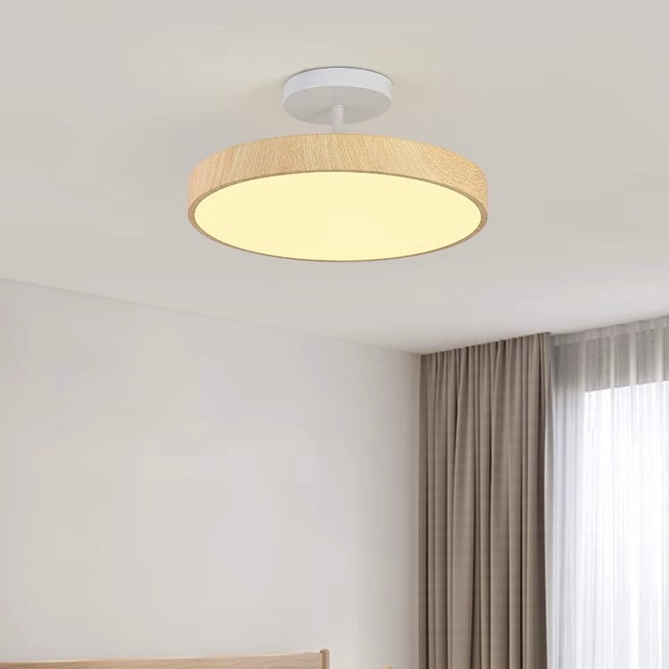 Ceiling Light Wood Look LED Round Semi Surface Mounted Bedroom Living Room Dining Room Ambient Lighting | Thomler