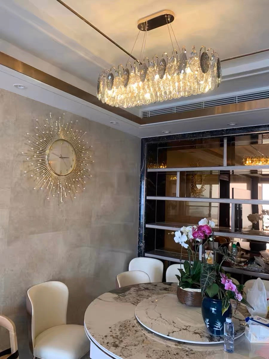 Dimmable Crystal Chandelier for Dining Room & Living Room – Adjustable Chain, Faceted Prisms, Multiple Sizes – Round & Rectangle | Thomler
