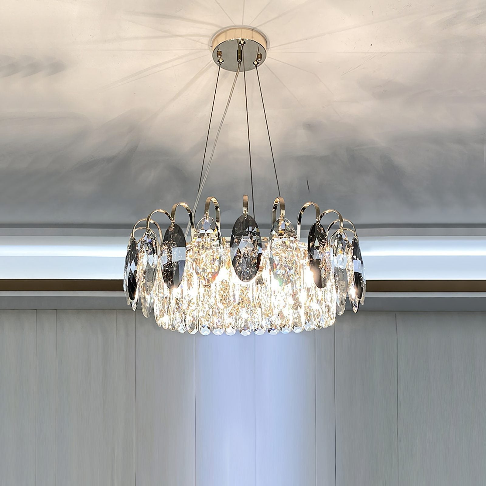 Dimmable Crystal Chandelier for Dining Room & Living Room – Adjustable Chain, Faceted Prisms, Multiple Sizes – Round & Rectangle | Thomler