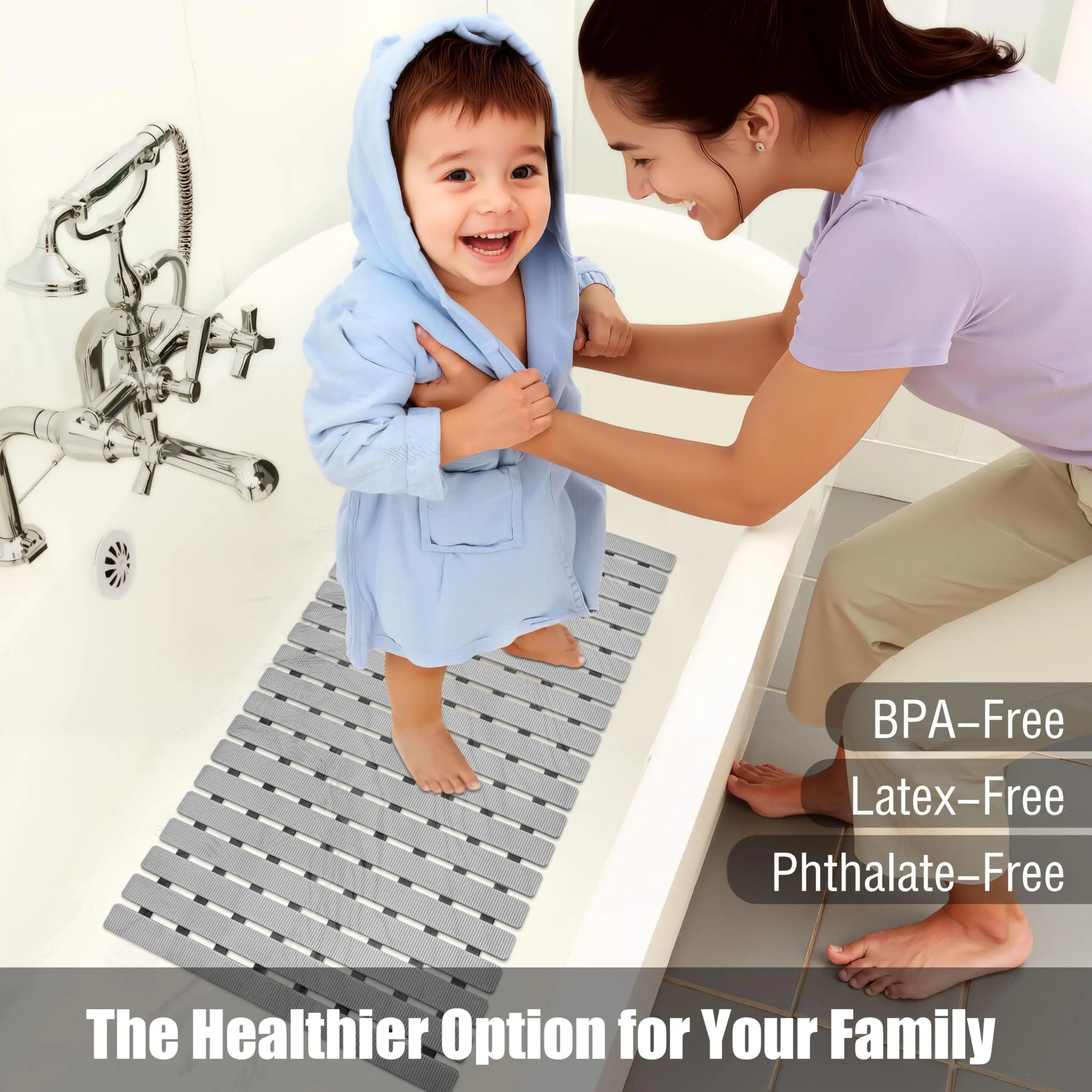 Textured Silicone Shower Mat with Suction Grip | Anti-Slip Bathroom Floor Cover for Tubs and Stalls | Drainage Design for Safety | Thomler