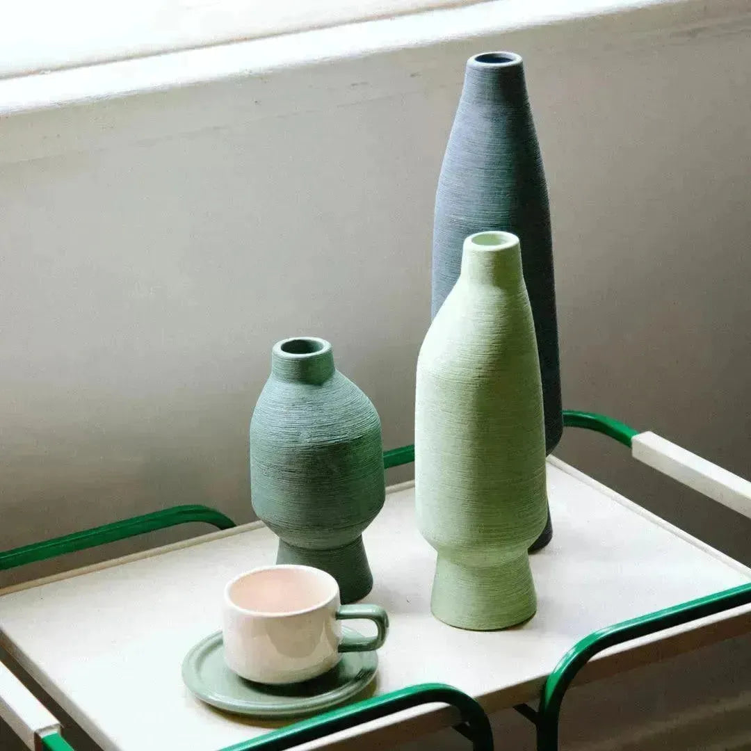Vase Ceramic Organic Shape 20.0 cm Olive Green Living Room Dining Table Decorative Sculpture Japandi Interior Accent | Thomler