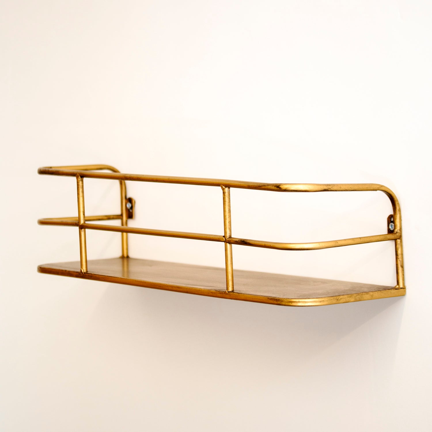 Wall Shelf Metal 55.0 cm Brushed Brass Living Room Storage Display Rack Industrial Wire Frame Wall Mounted Organiser | Thomler
