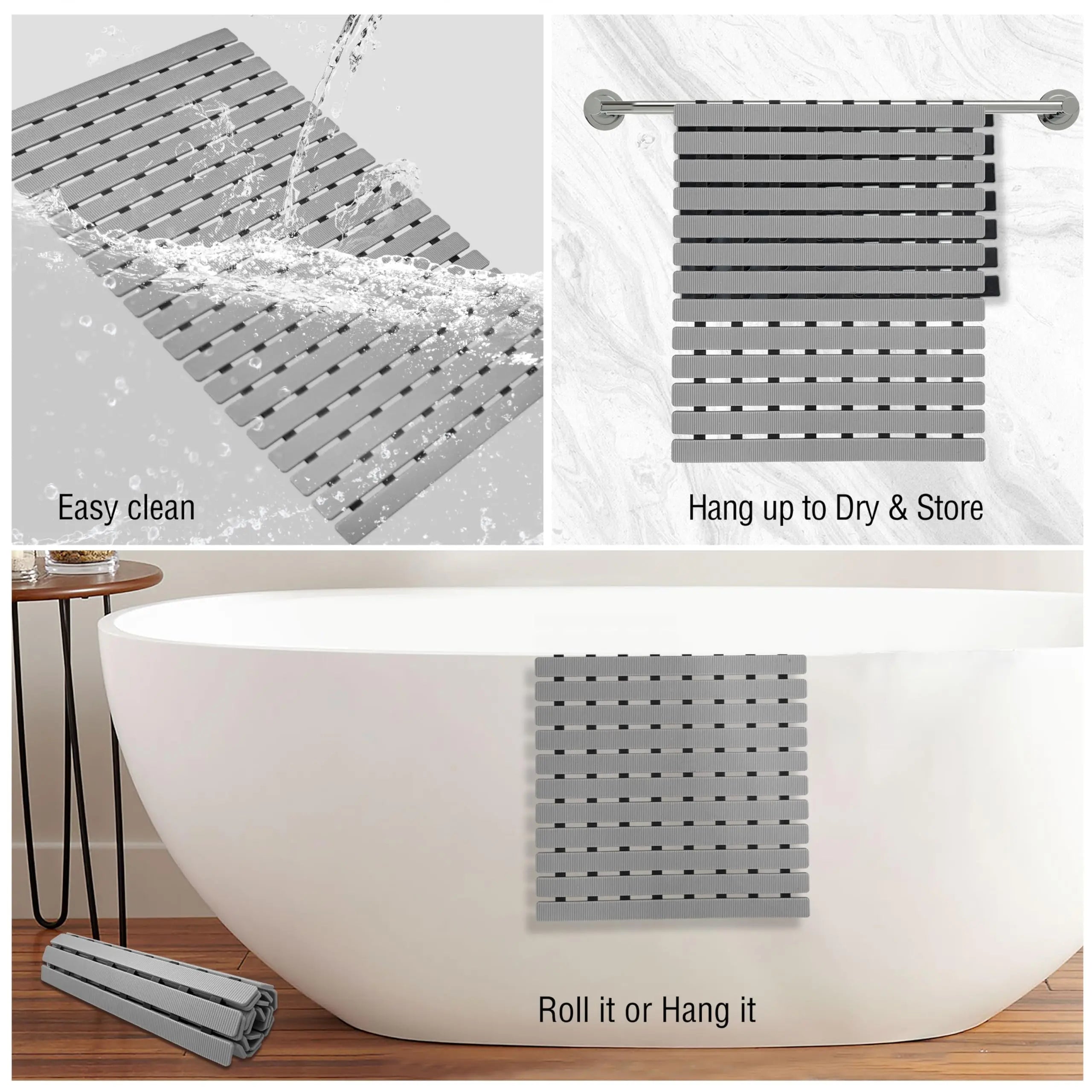 Textured Silicone Shower Mat with Suction Grip | Anti-Slip Bathroom Floor Cover for Tubs and Stalls | Drainage Design for Safety | Thomler