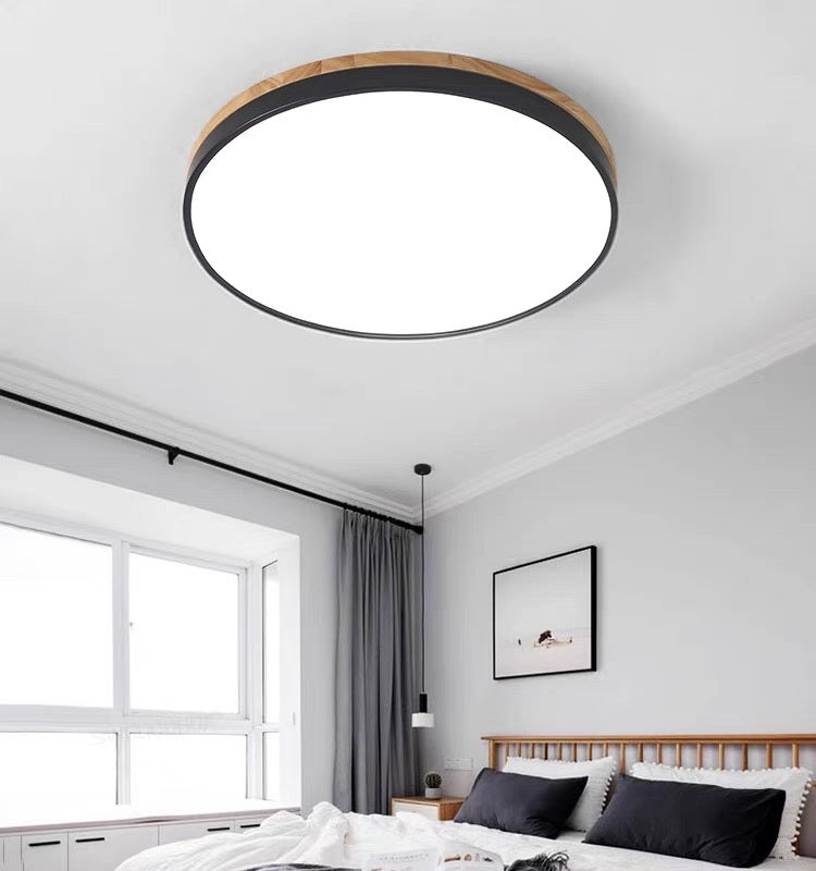 Round Wood Flush Mount LED Ceiling Light 3-Color Dimmable Scandinavian Style for Living Room Bedroom Kitchen | Thomler