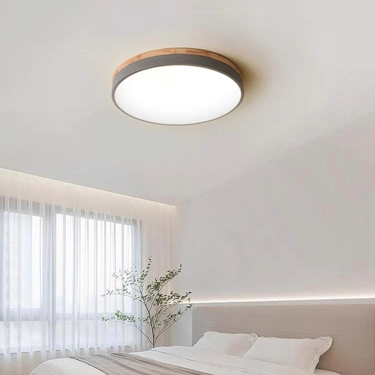 Round Wood Flush Mount LED Ceiling Light 3-Color Dimmable Scandinavian Style for Living Room Bedroom Kitchen | Thomler