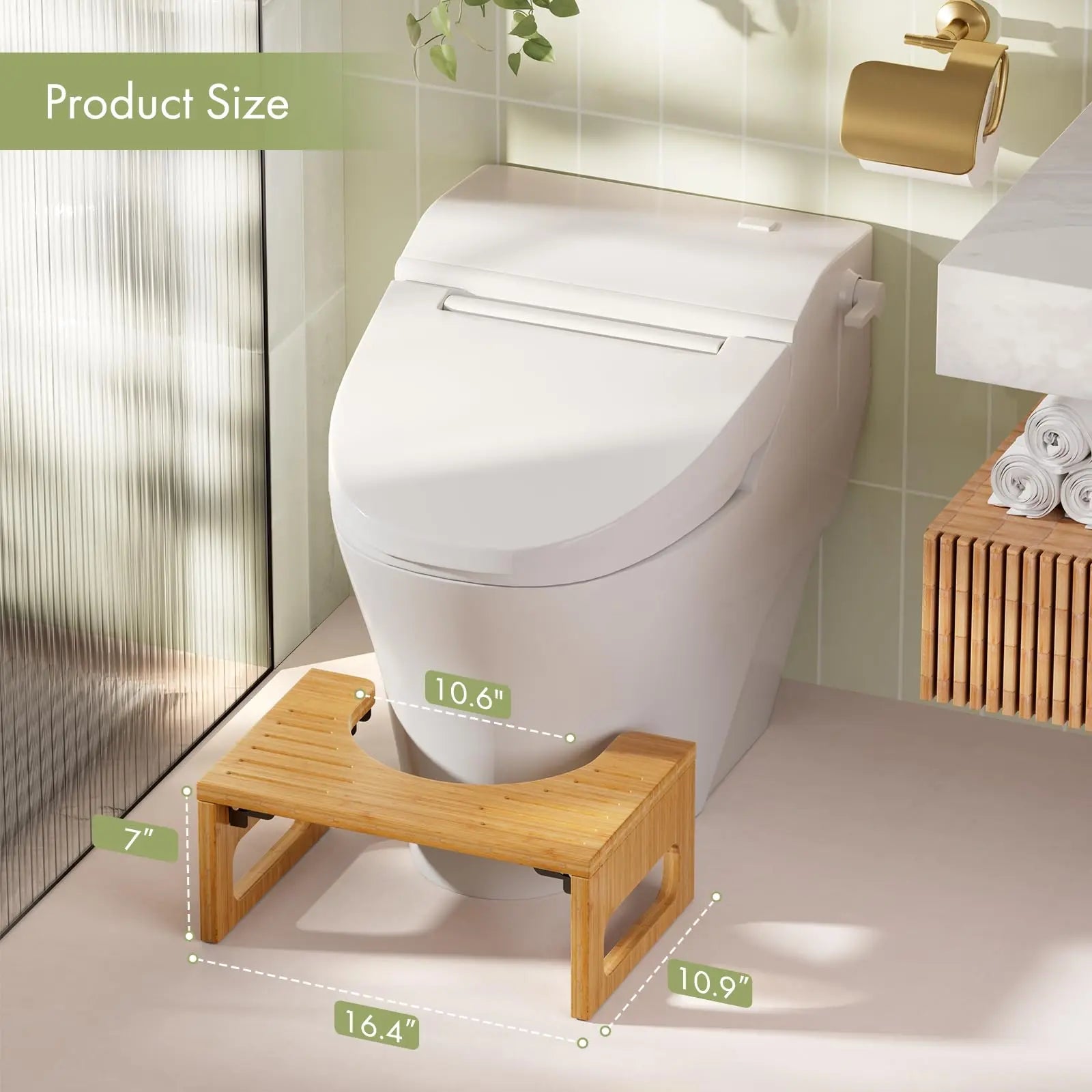 Collapsible Bathroom Footstool with Non-Slip Base – Space-Saving Bamboo Step Riser for Optimal Posture & Comfort | Thomler