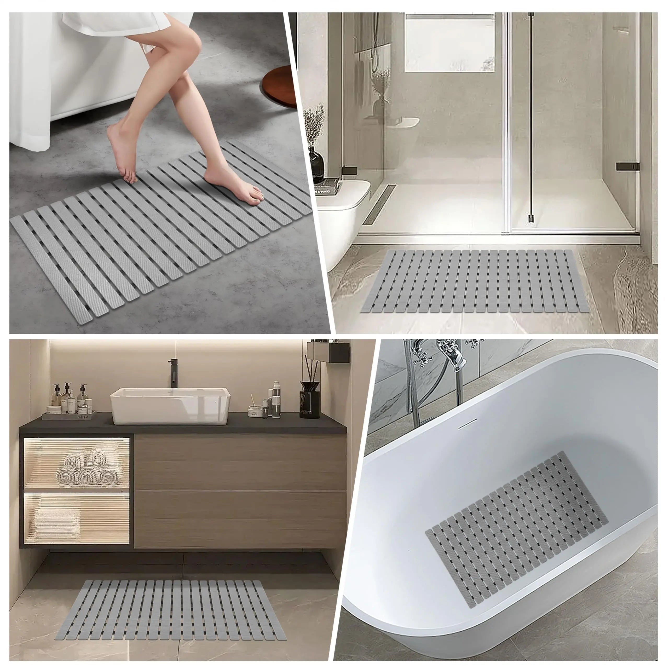 Textured Silicone Shower Mat with Suction Grip | Anti-Slip Bathroom Floor Cover for Tubs and Stalls | Drainage Design for Safety | Thomler