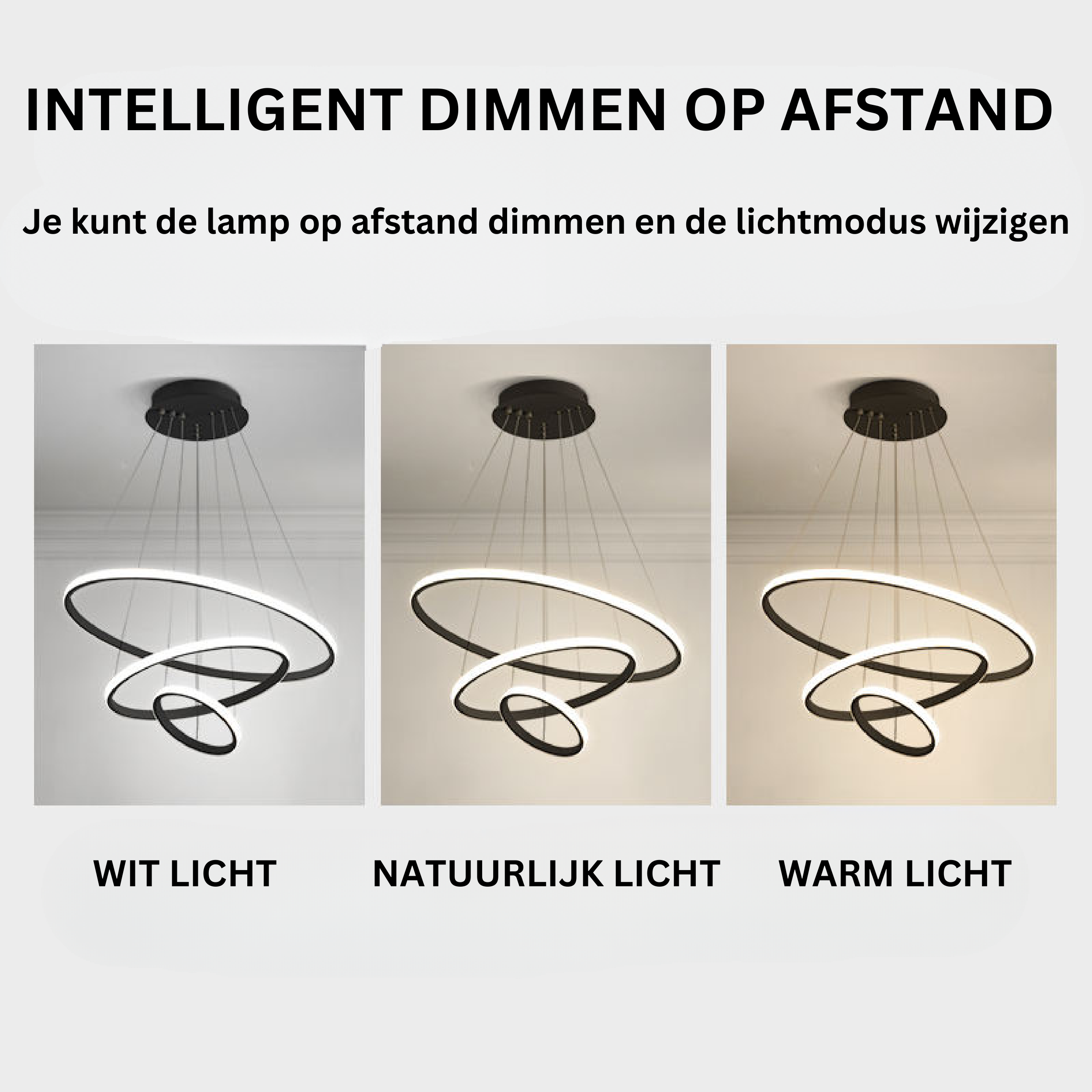 Triple-Ring LED Chandelier – Adjustable Dimmable Modern Ceiling Light – Black, Gold, White – 24x16x8 Inch Rings – Contemporary Hanging | Thomler